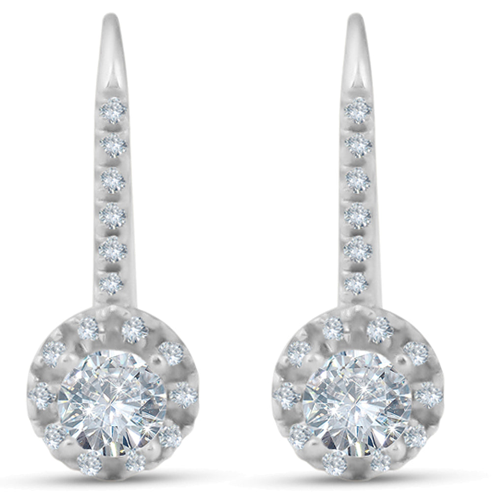 1ct Pave Halo Dangle Earrings 14K White Gold