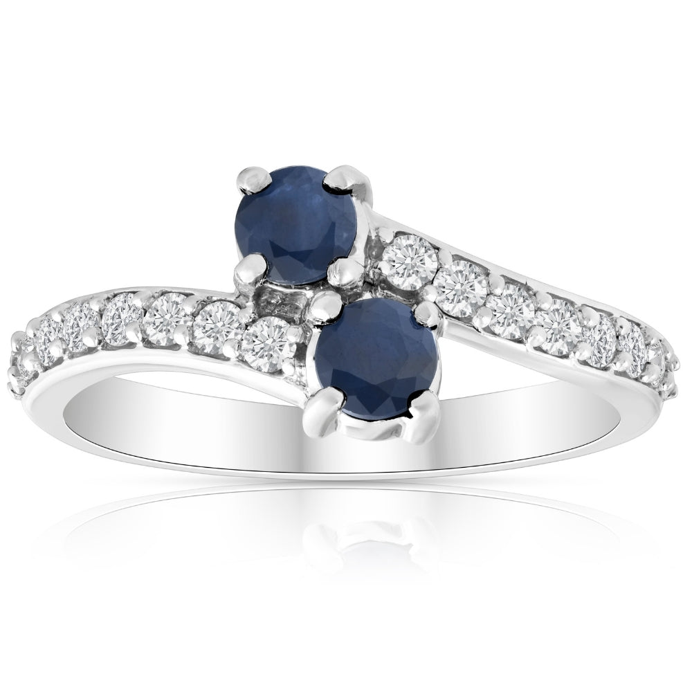 1Ct Blue Sapphire & Diamond Two Stone Forever us Ring 10k White Gold