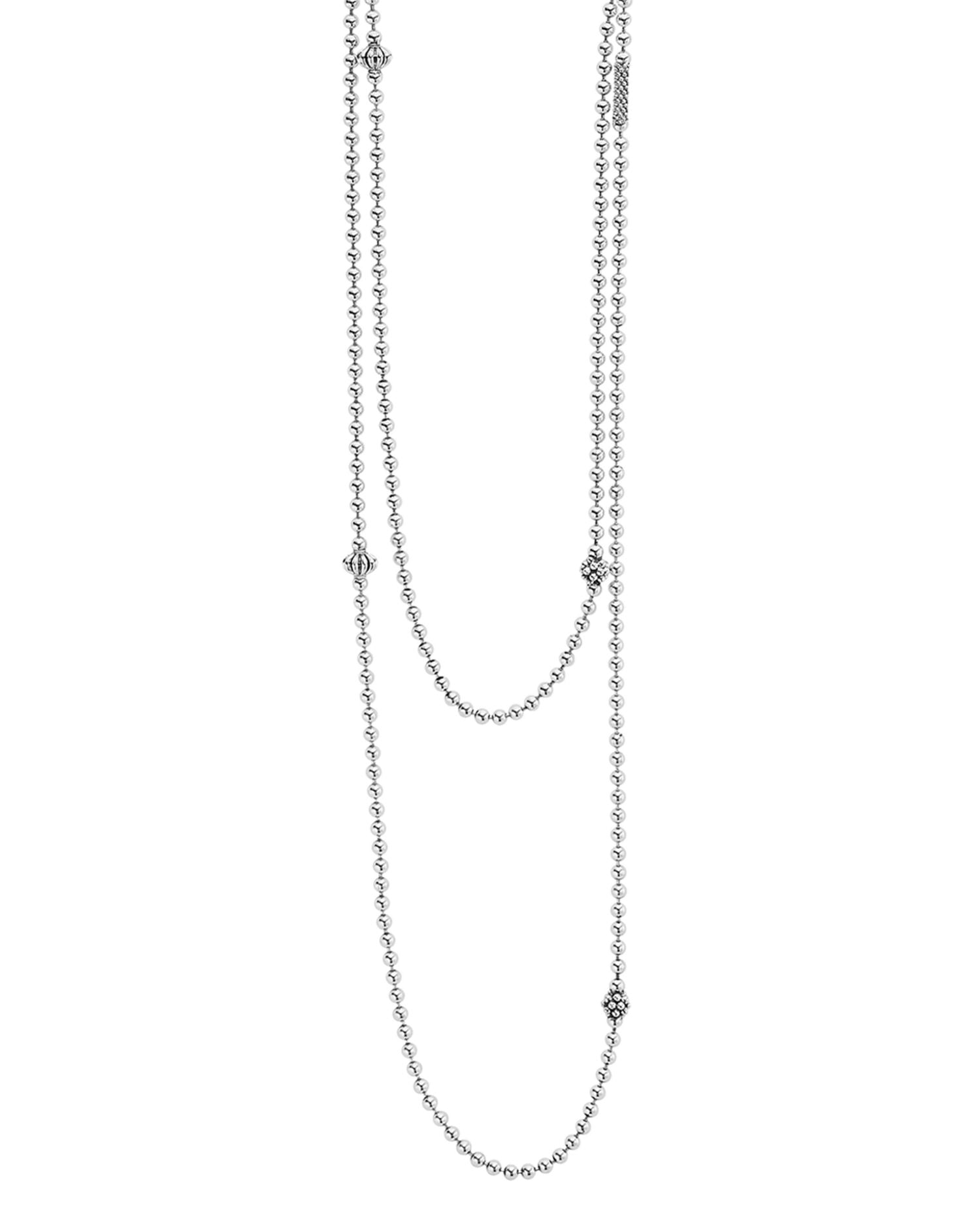 Sterling Silver Chain Necklace with Caviar Icon Stations, 36'