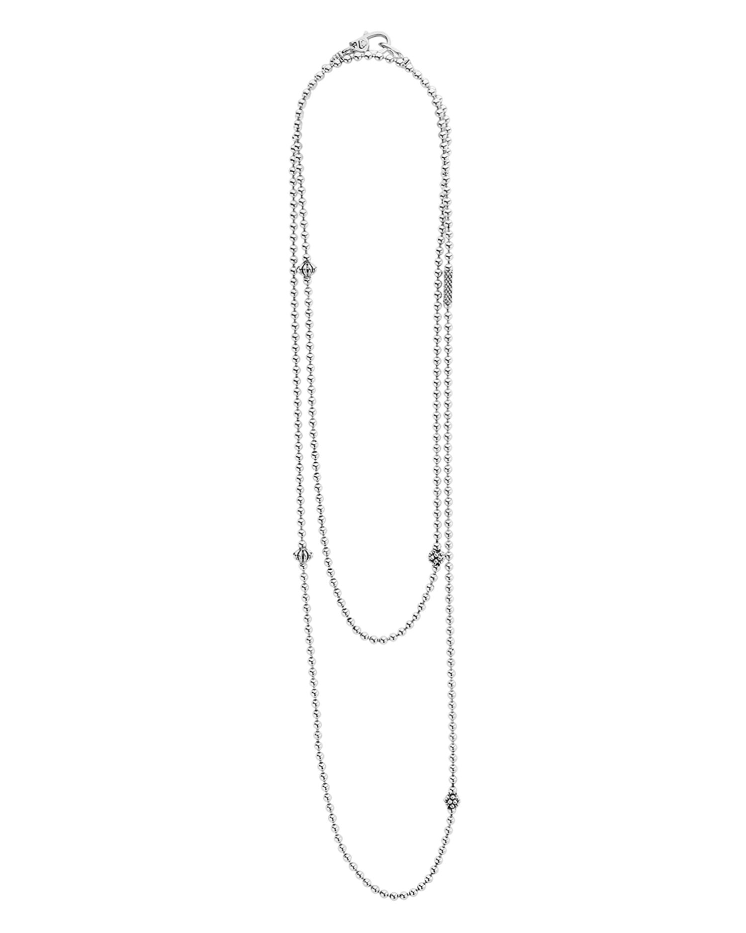Sterling Silver Chain Necklace with Caviar Icon Stations, 36'