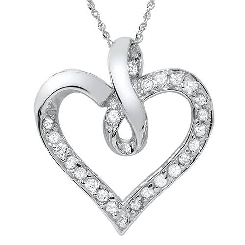 1/4Ct Diamond Curve Heart Shape Pendant Necklace in White, Yellow, or Rose Gold
