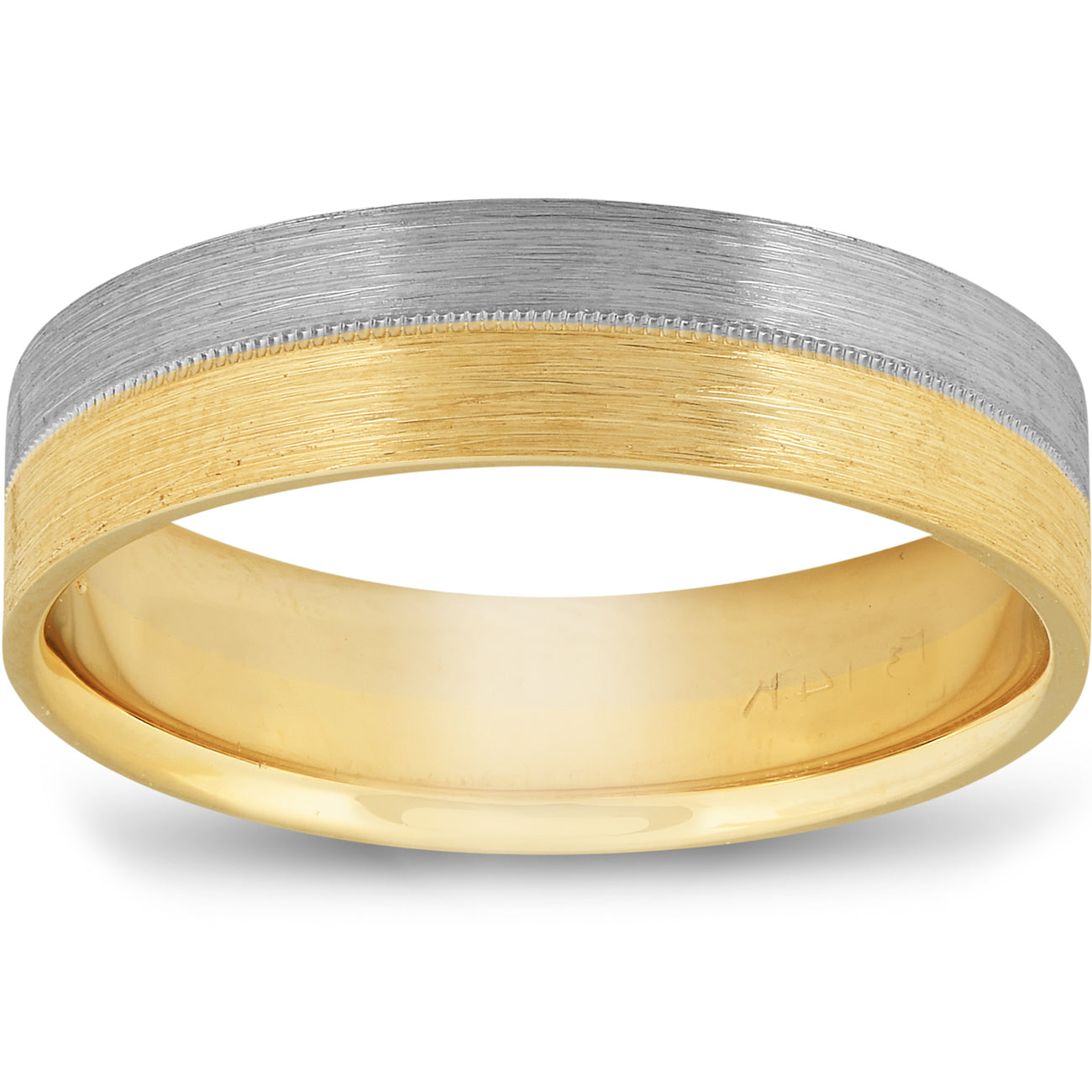 Matte Finish Two Tone Wedding Band 14K Gold