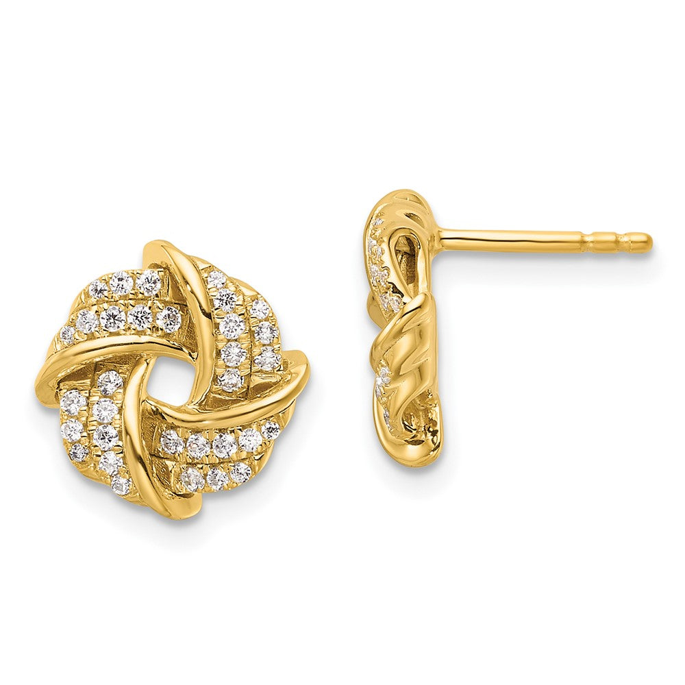 14k Yellow Gold 1/3 CT Lab Grown Diamond Love Knot Stud Earrings VS Clarity G-H Color