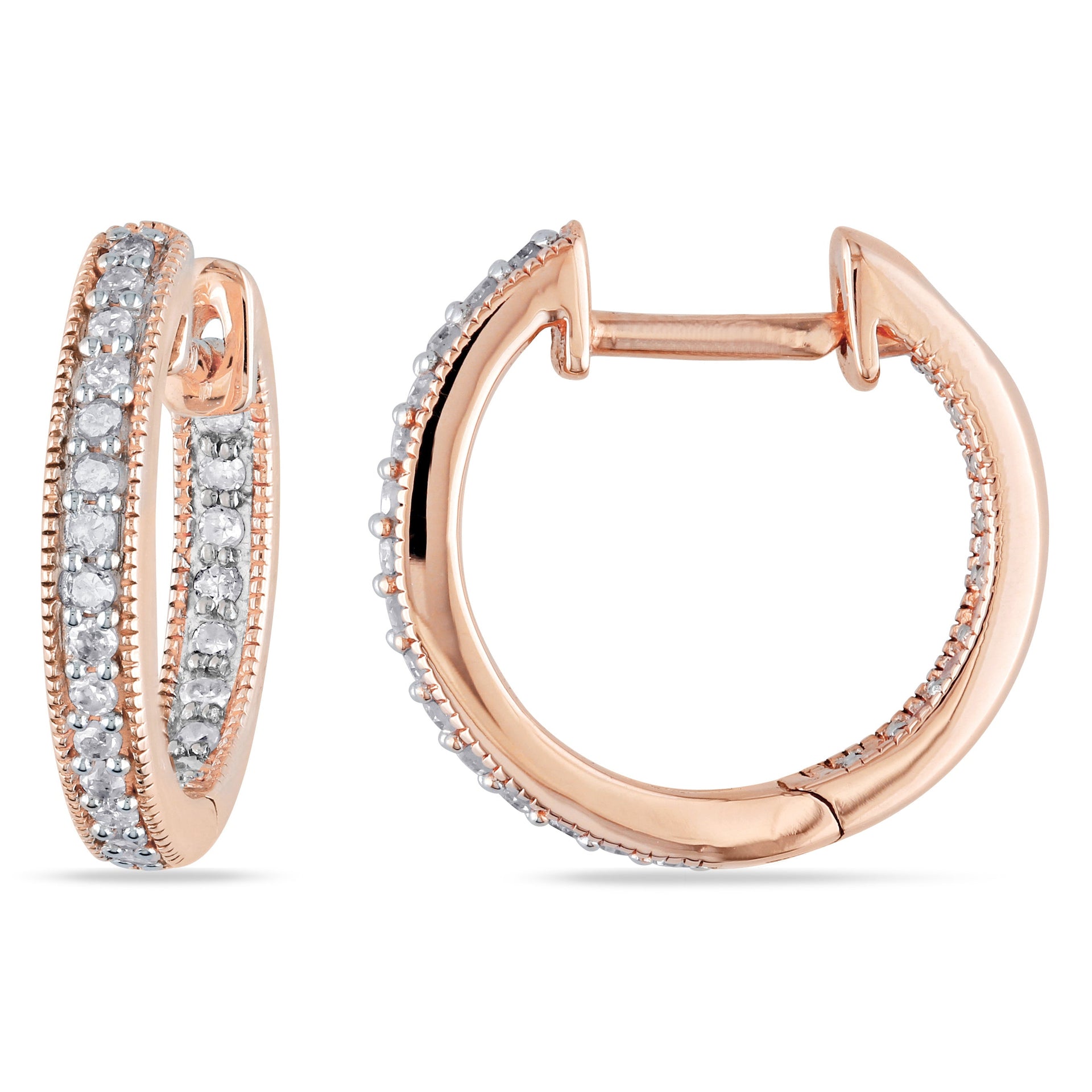 1/4 CT TW Diamond Inside Outside Hoop Earrings in 14K Rose Gold