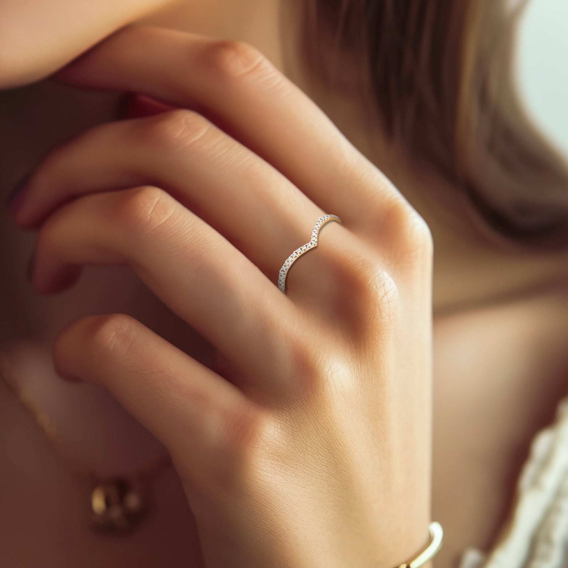 14k Yellow Gold Pavé Lab Grown Diamond Wishbone Stacking Ring