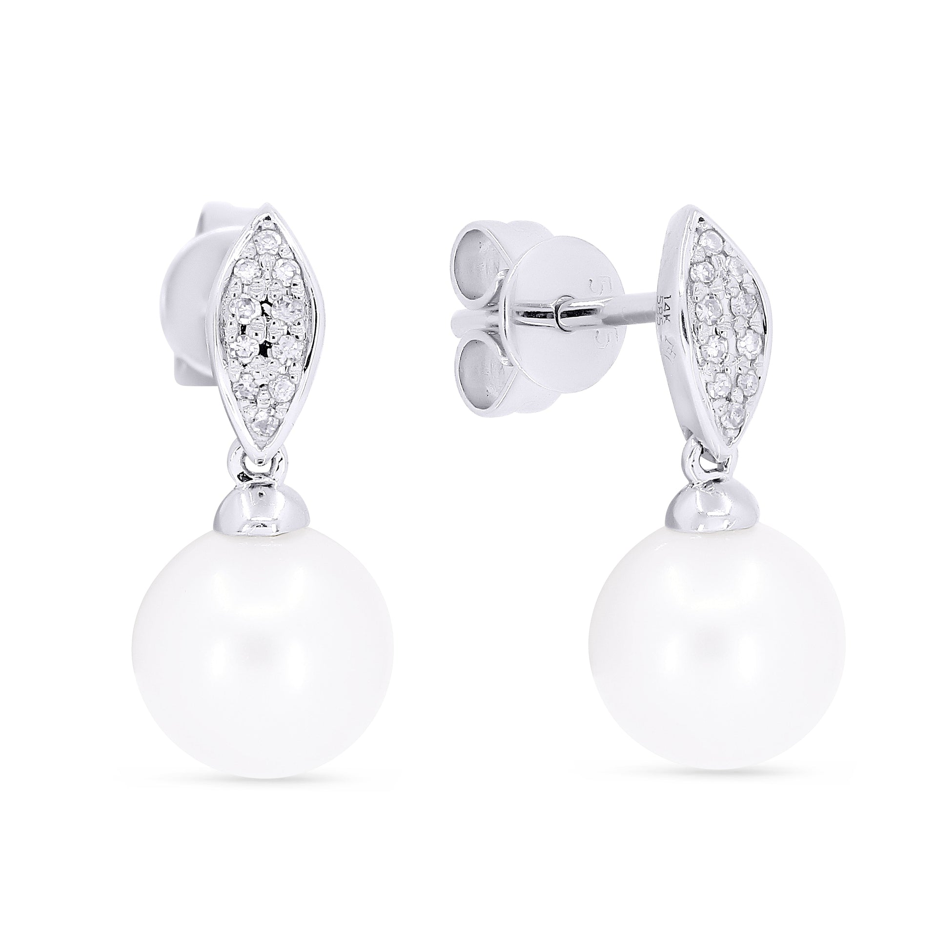 6.5 16.9 Mm 5.54ct Pearl Drop/dangle Earrings In 14K White Gold
