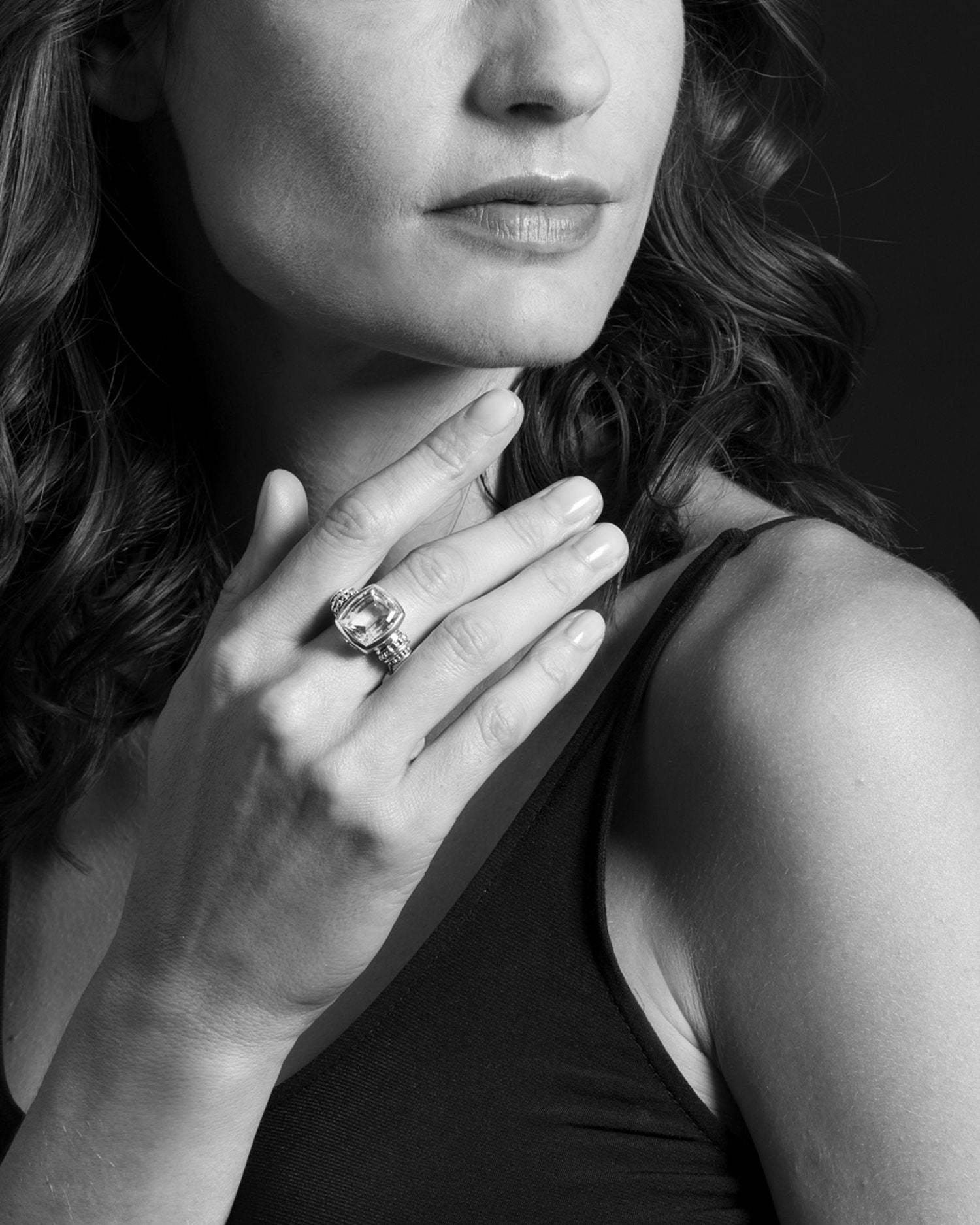 18K Gold and Sterling Silver Caviar Color Medium Rings with Gemstone