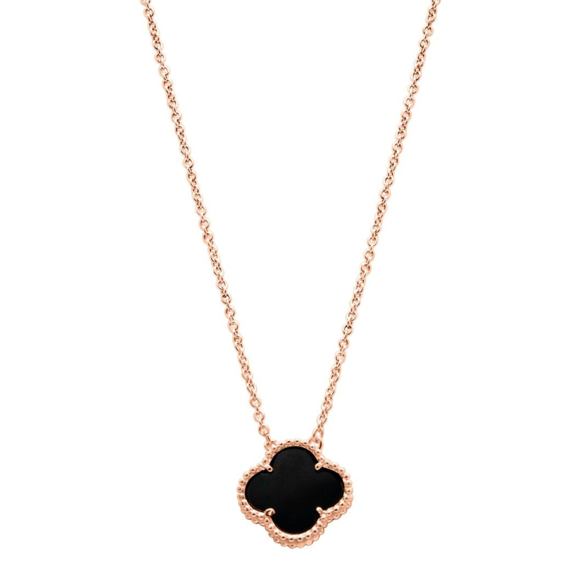 Black Flower Necklace rose gold