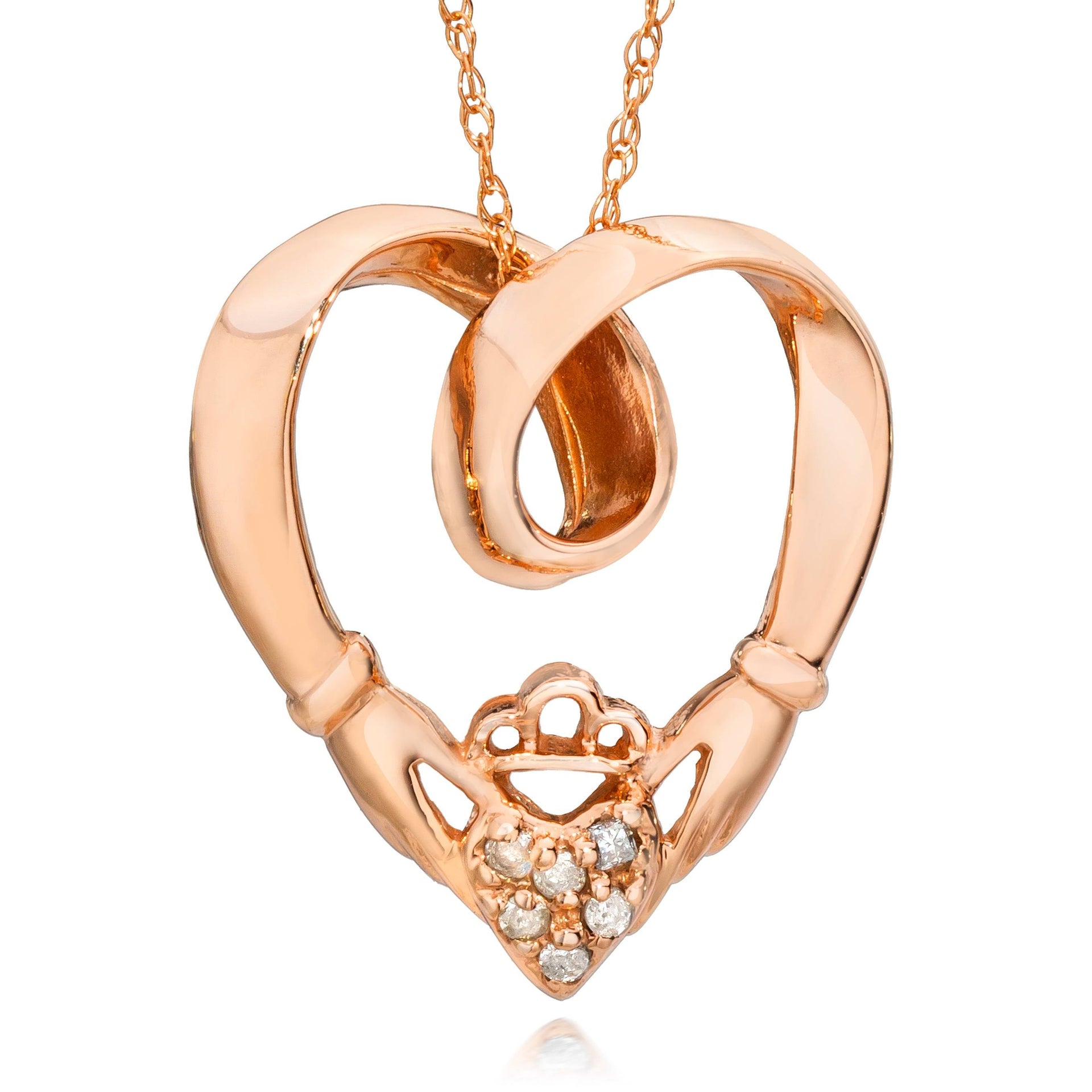 Claddagh Diamond Pendant 14K Rose Gold