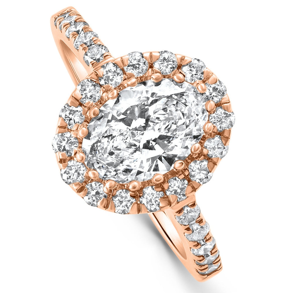 1 1/2 CT Oval Diamond Halo Engagement Ring 14k Gold Lab Grown