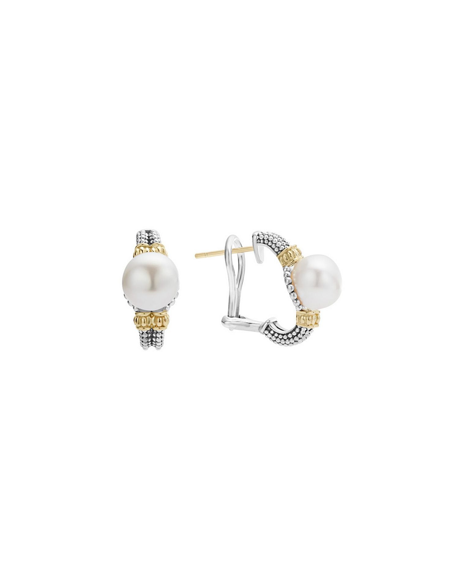 18K Gold and Sterling Silver Luna Earrings with Cultured Freshwater Pearls