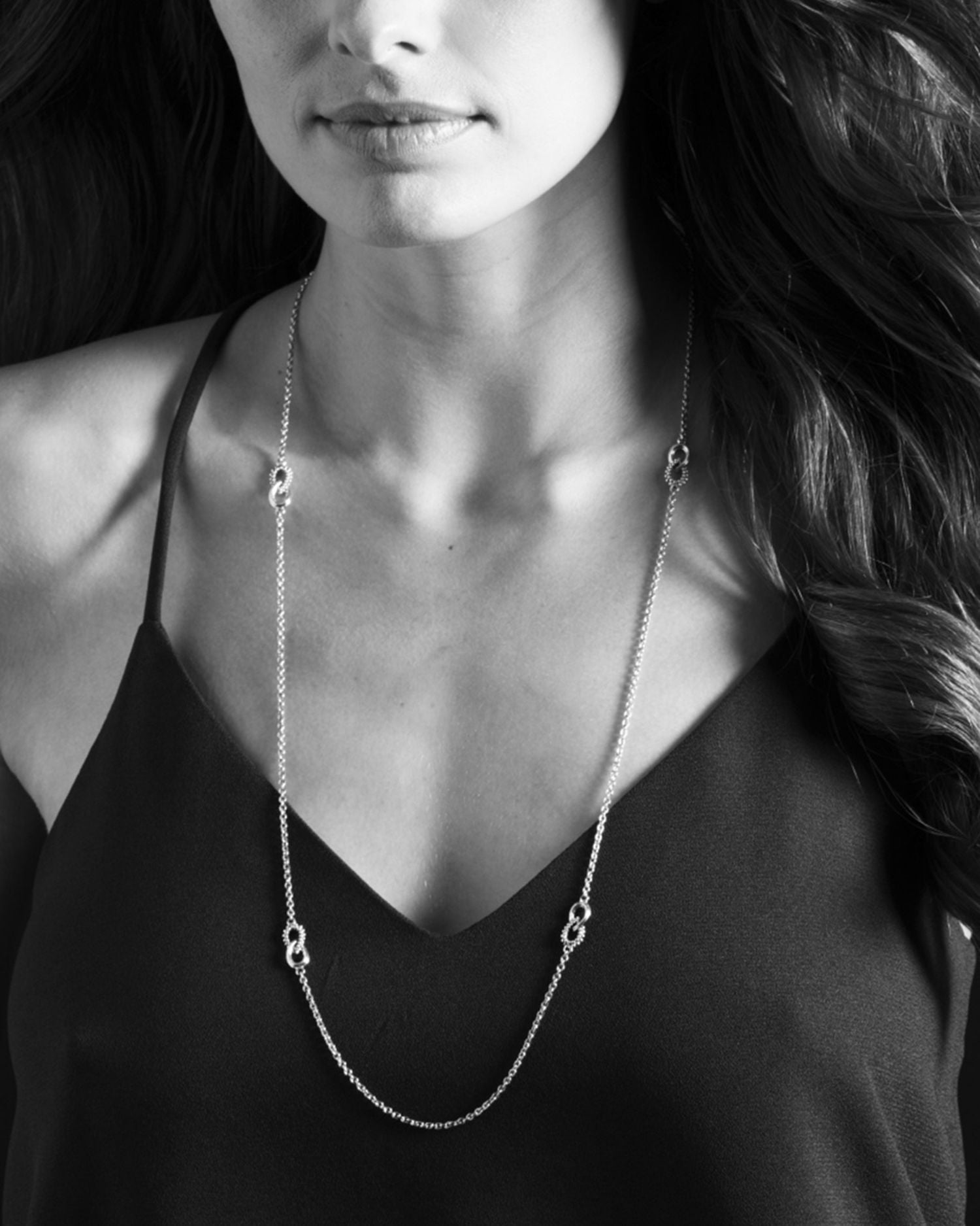 LAGOS Sterling Silver Signature Caviar Fluted Station Necklace, 32'