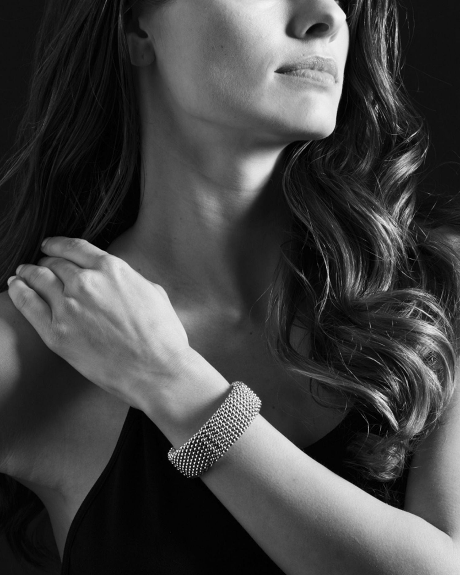 Sterling Silver Caviar Wide Bracelet