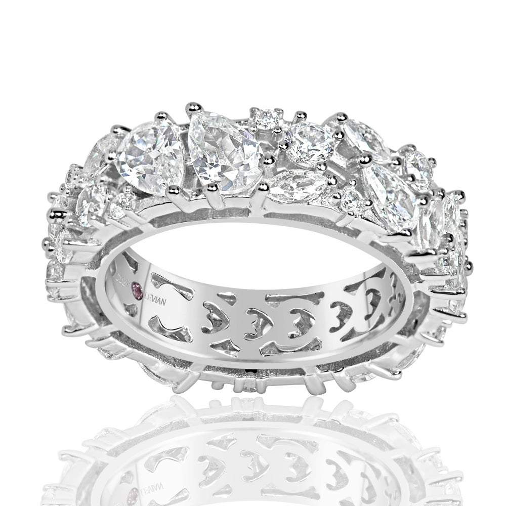 Suzy Levian Sterling Silver Cubic Zirconia Abstract Cluster Eternity Band Ring