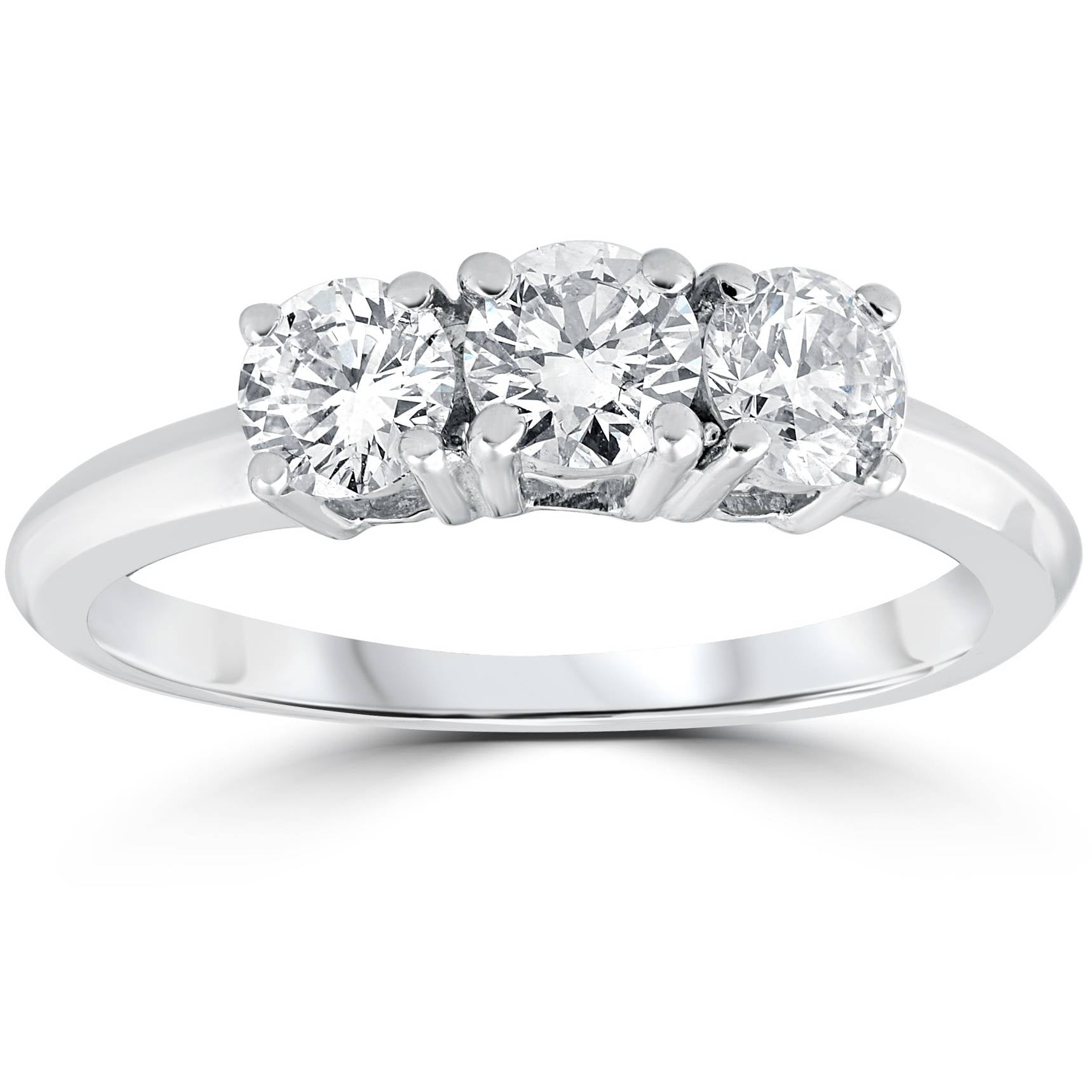 1 Carat 3-Stone Diamond Engagement Ring Solitaire Round Cut 14k White Gold