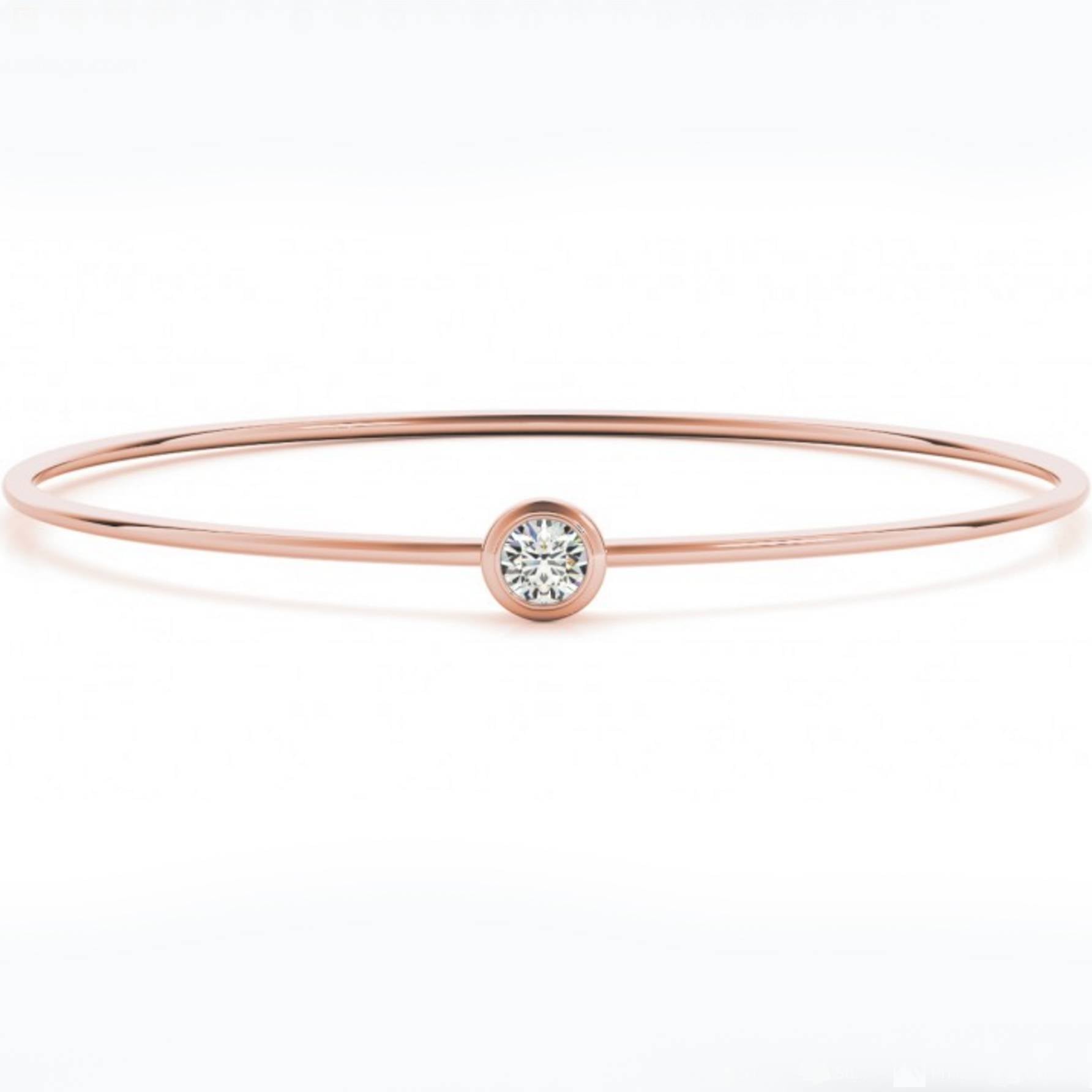 3/8ct Bezel Solitaire Round Brilliant Cut Bangle Bracelet 14k Rose Gold