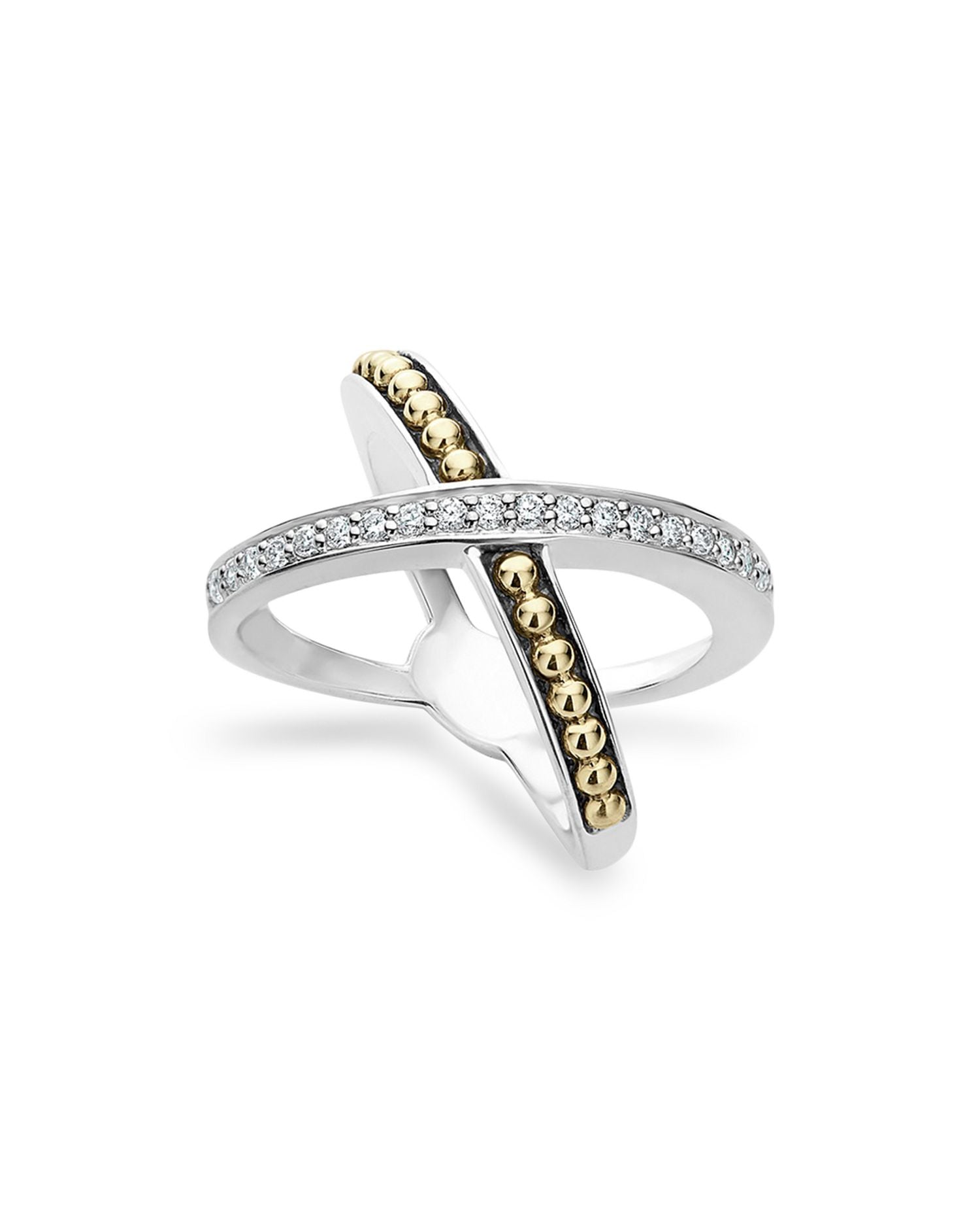 18K Gold and Sterling Silver X Ring with Diamonds