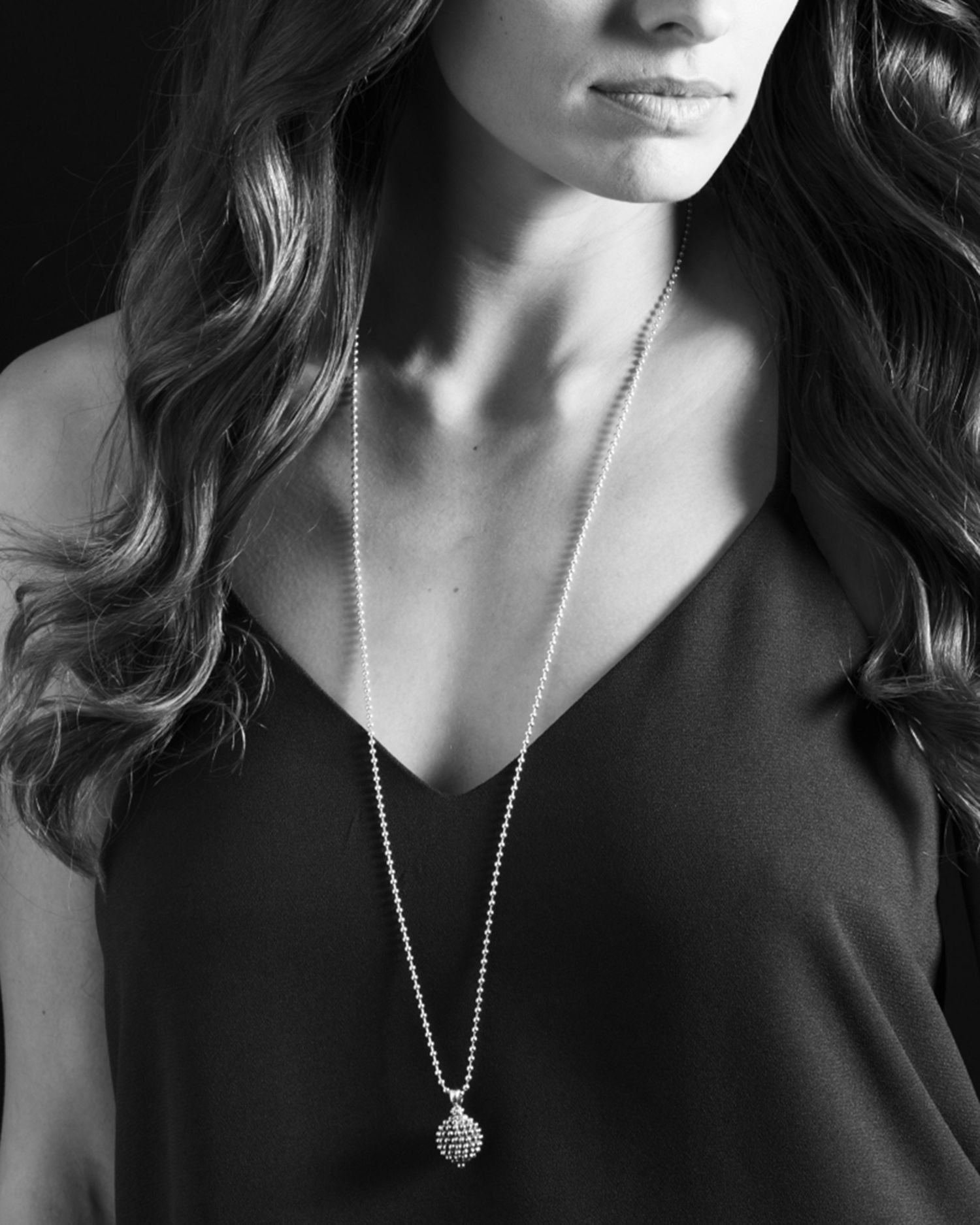 Sterling Silver Caviar Ball Pendant Necklace, 34'