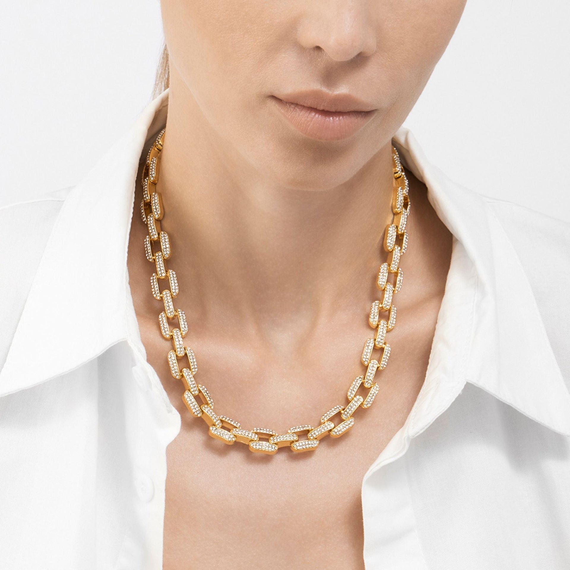14k Gold Plated Crystal Link Chain Necklace