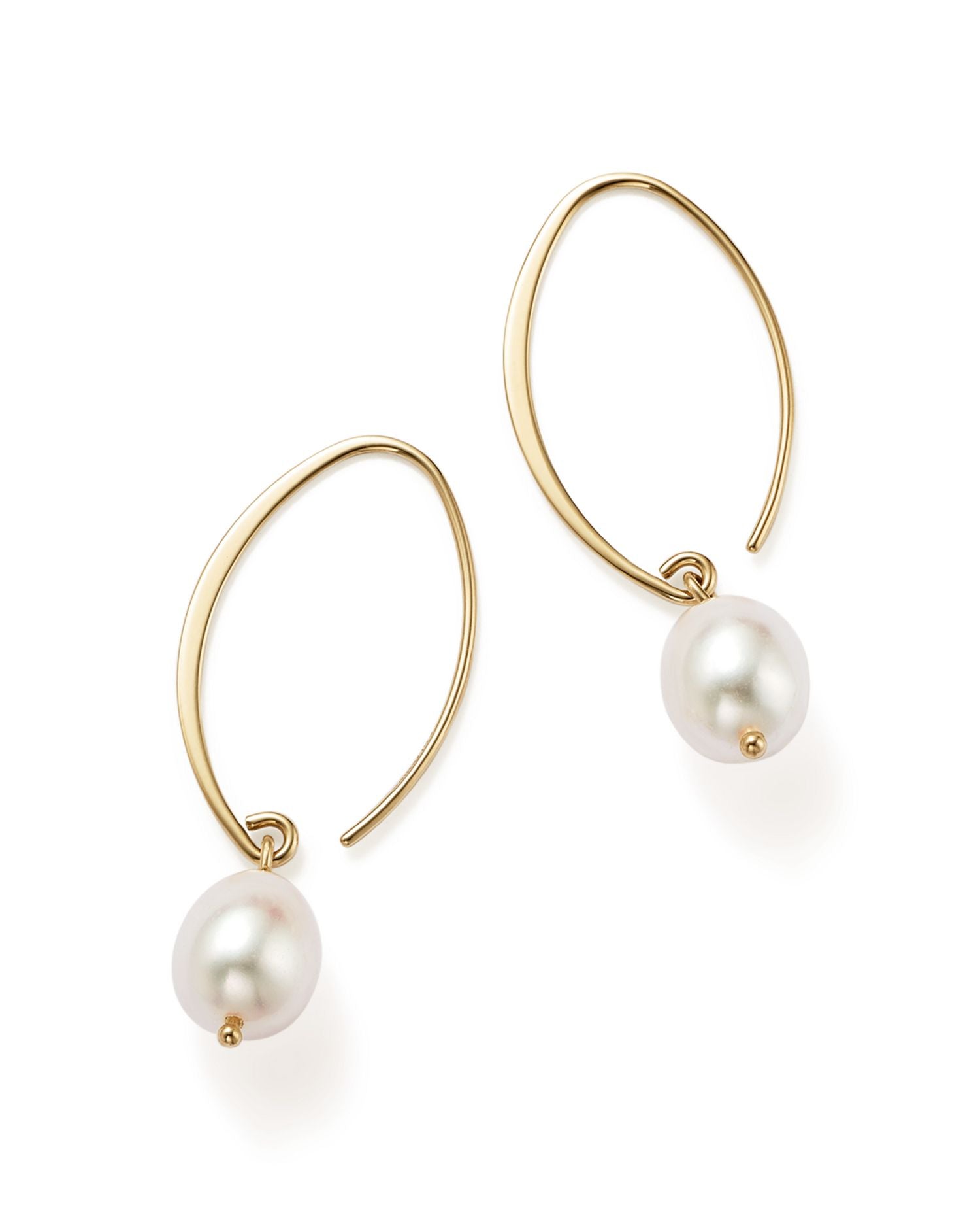 Simple Sweep Earrings with Cultured Freshwater Pearl Drops in 14K Yellow Gold, 8mm - Exclusive