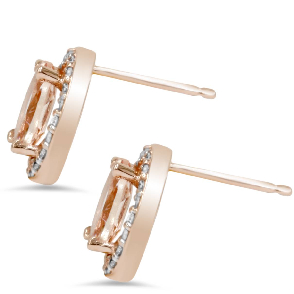 2 1/4ct Morganite Oval Shaped Diamond Halo Studs 14K Rose Gold (K-L,I2-I3)