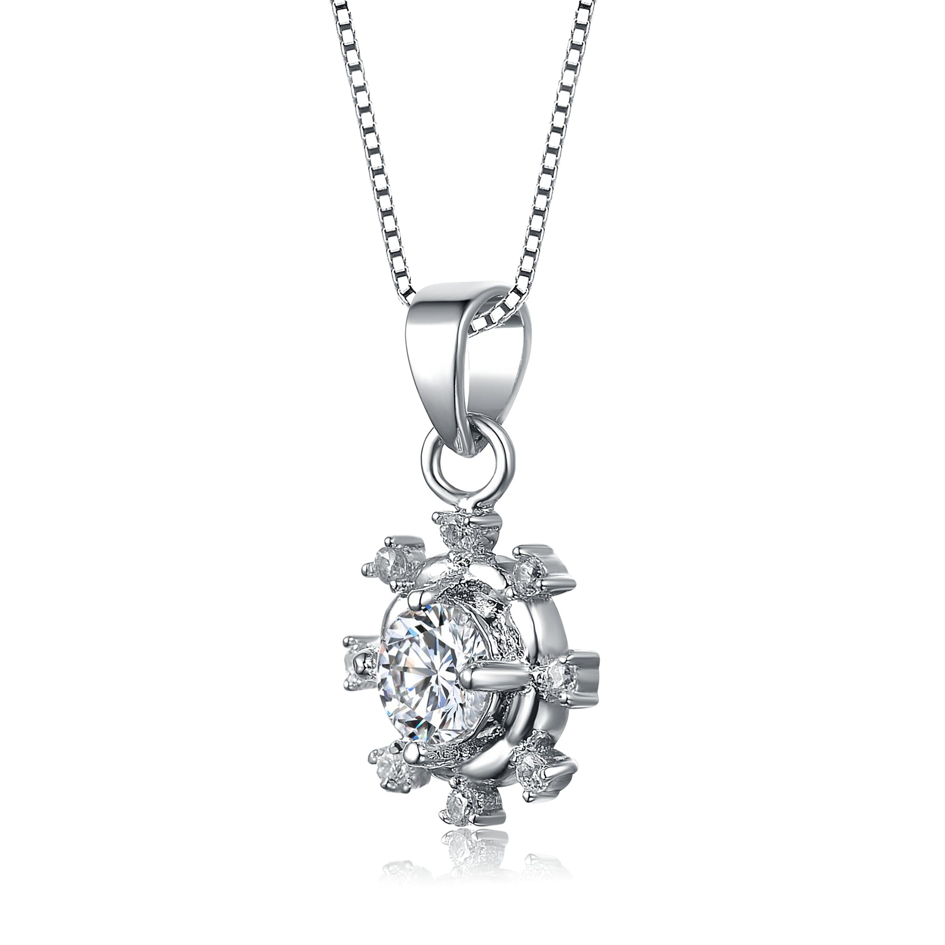 Cz Sterling Silver Round Pendant Surrounded With Hearts