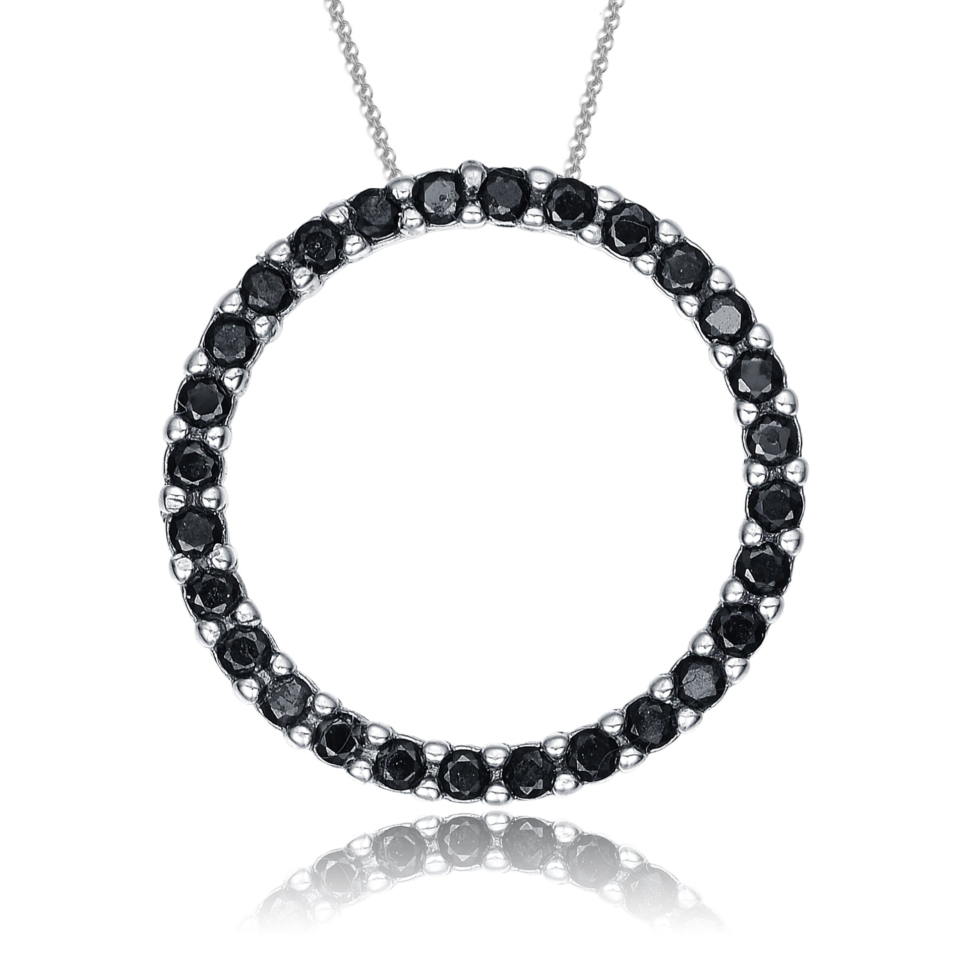 Sterling Silver Cubic Zirconia Black Round Circle Pendant Necklace