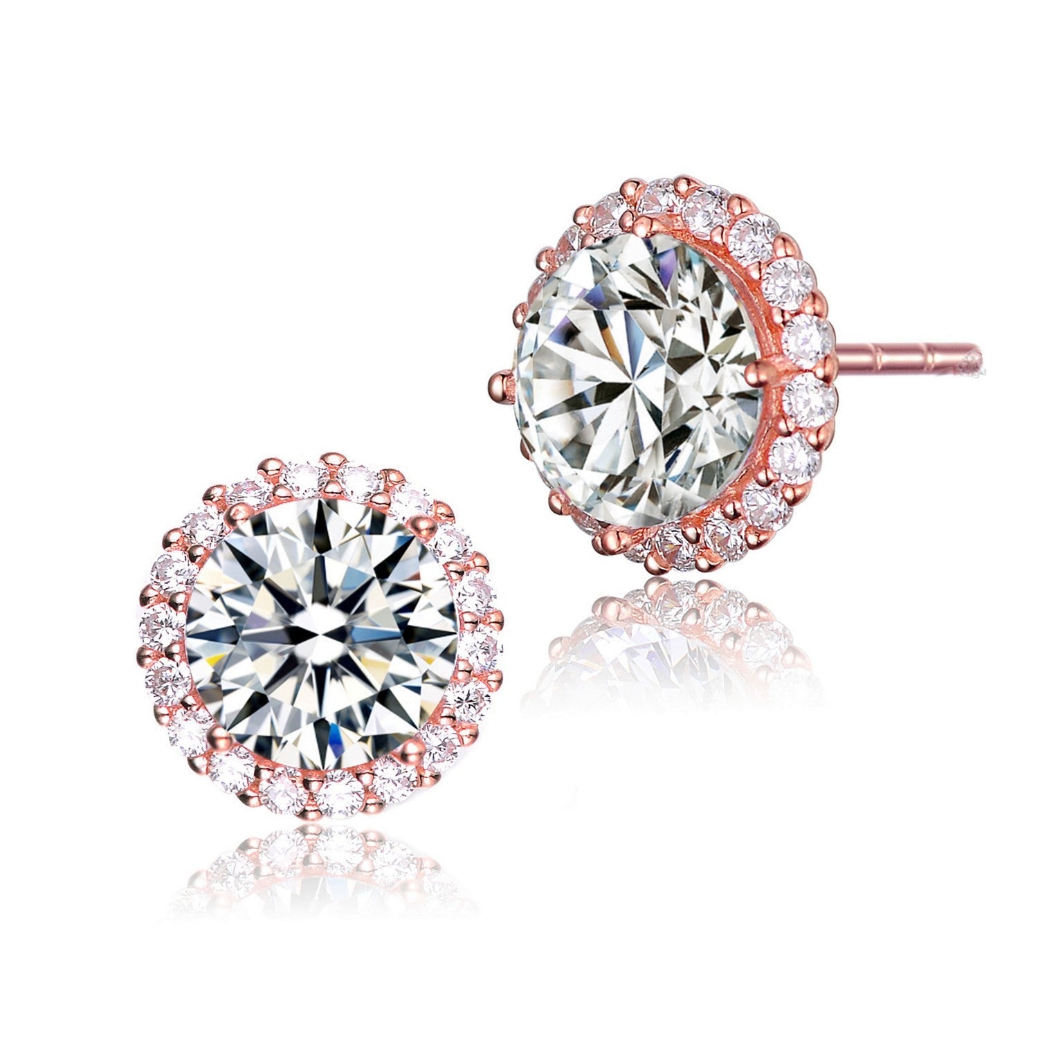 Sterling Silver Rose Gold Plated Cubic Zirconia Stud Earrings