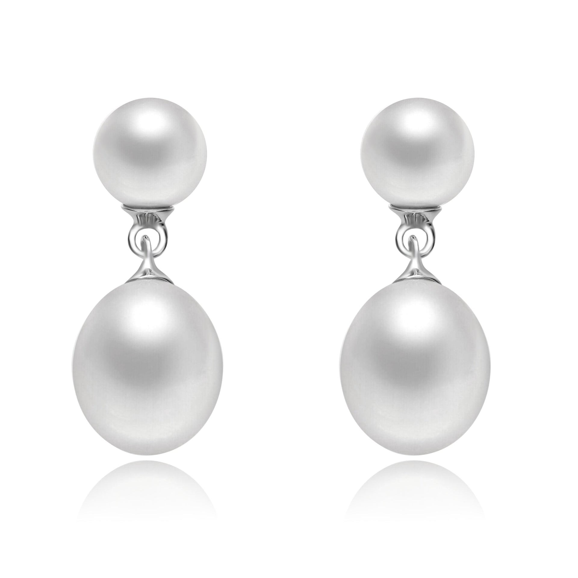 Sterling Silver Rhodium Plated White Pearl Drop Earrings