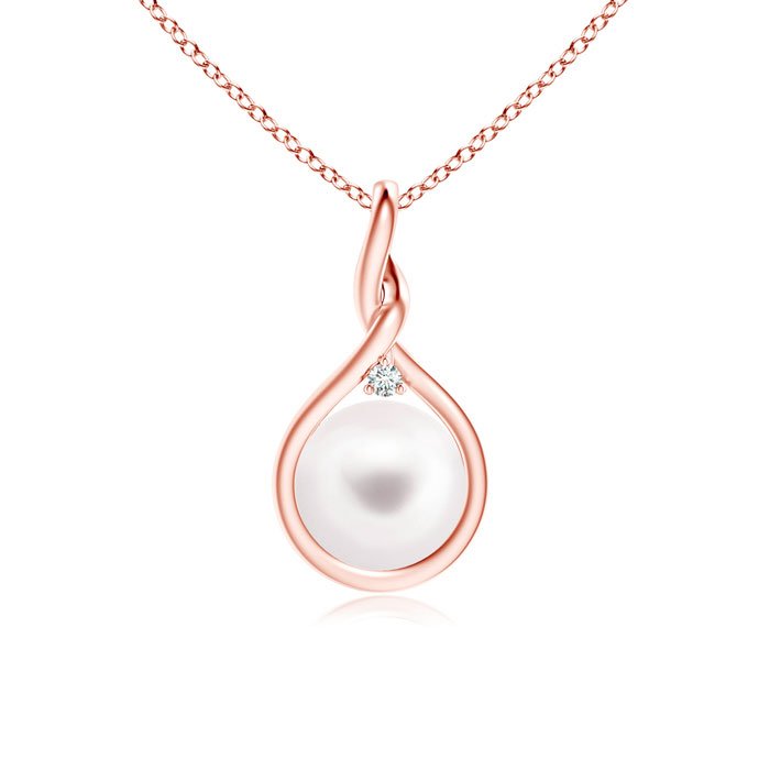 Sterling Silver With Rose Gold Plated White Round Shell Pearl With Clear Cubic Zirconia Pendant Necklace