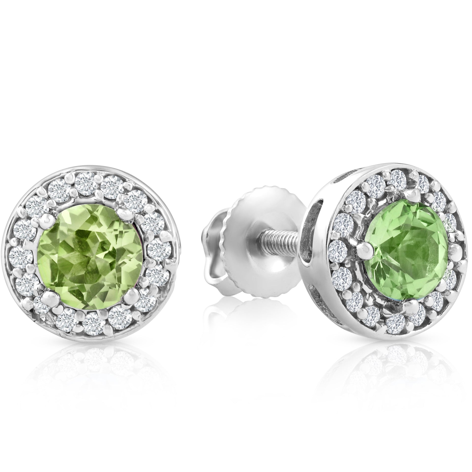5/8 ct Halo Diamond Peridot Studs 14K White Gold