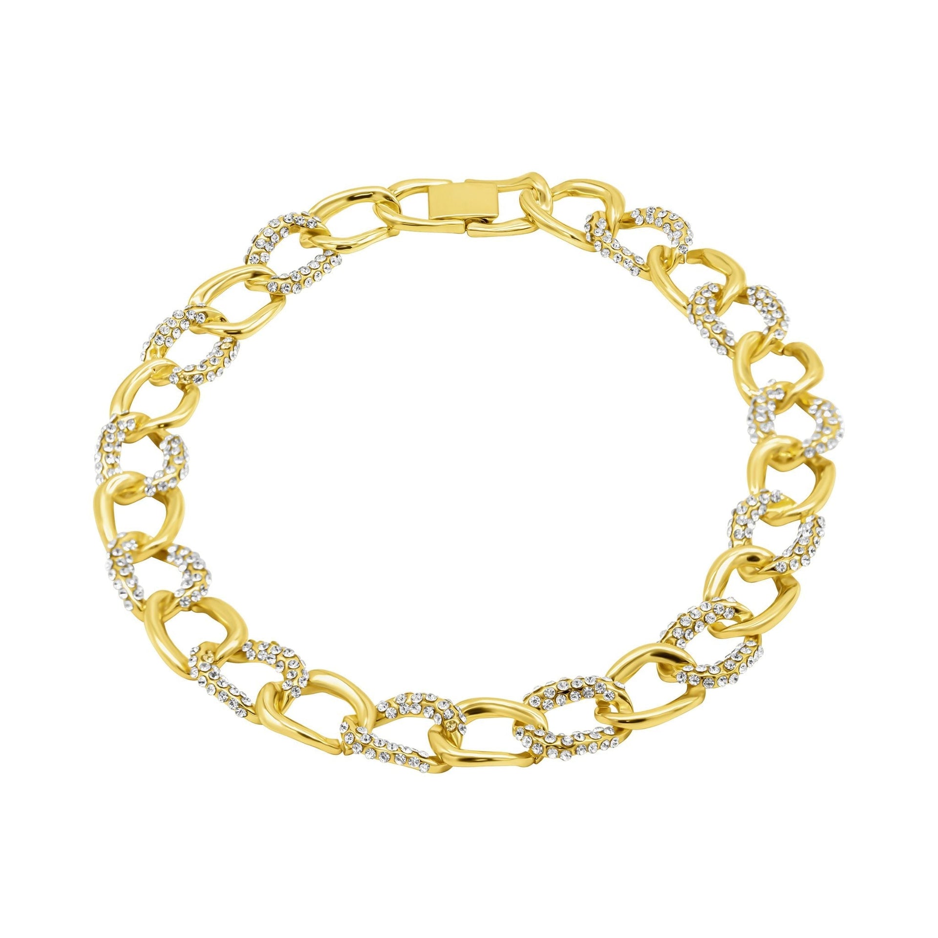 Chunky Crystal Link Chain Necklace gold