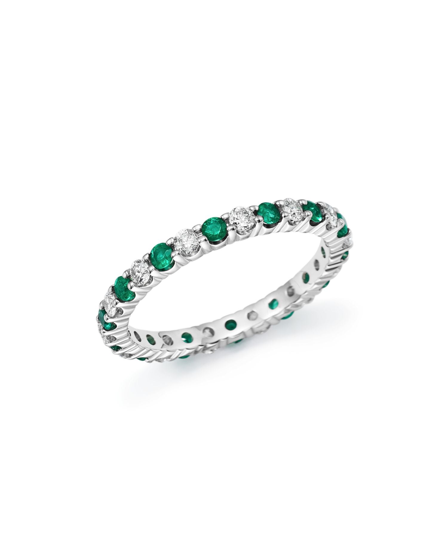 Diamond and Emerald Eternity Band in 14K White Gold - Exclusive