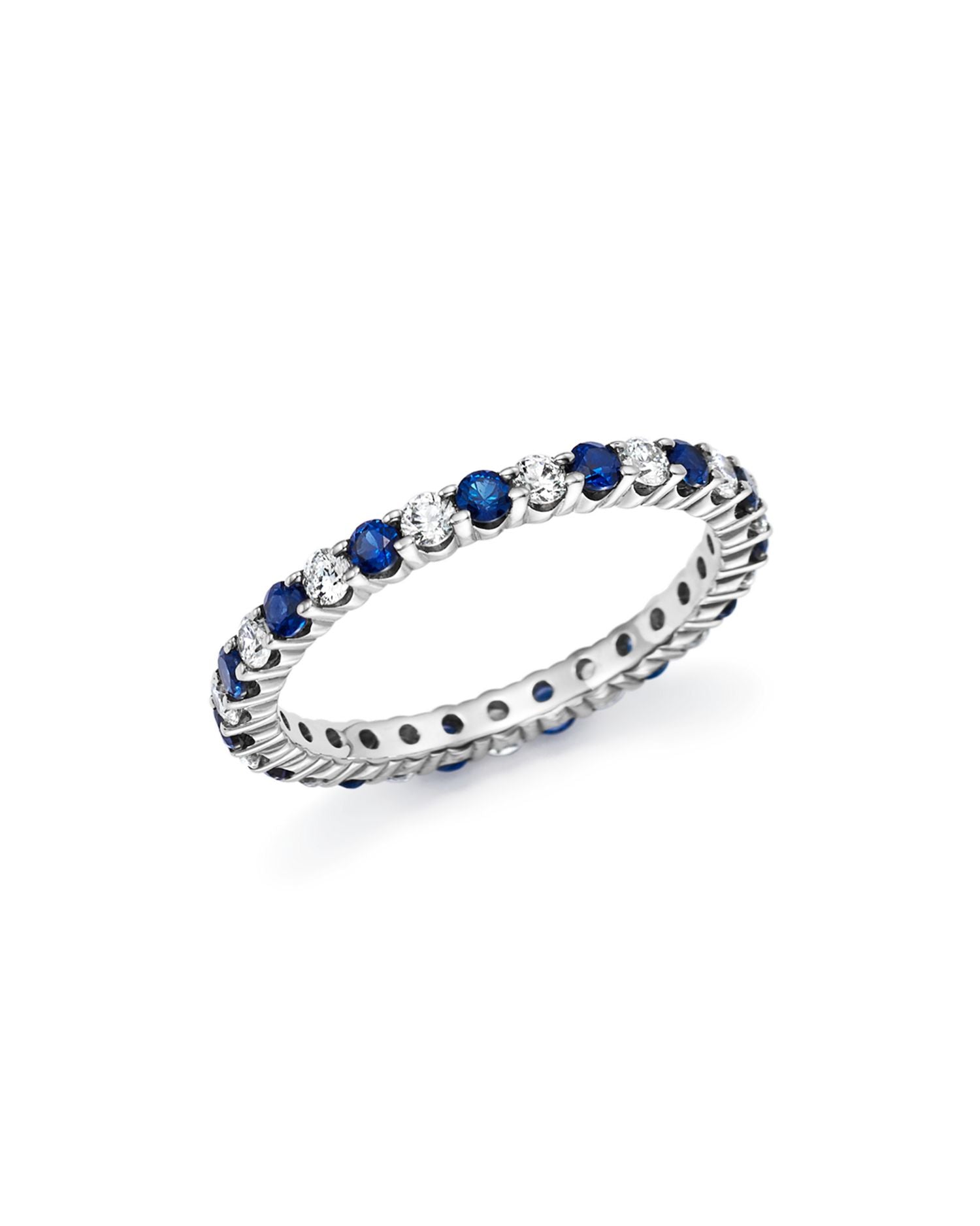 Diamond and Blue Sapphire Eternity Band in 14K White Gold - Exclusive
