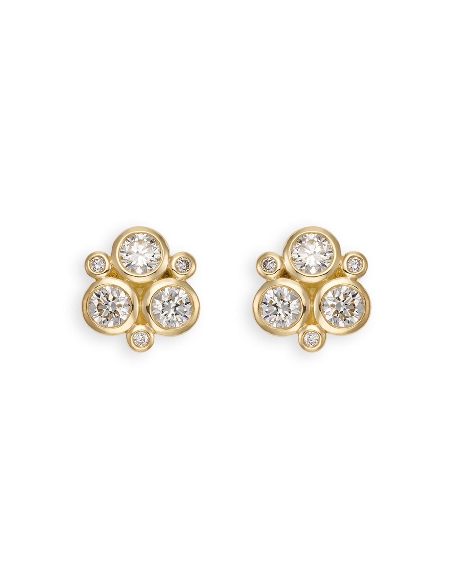 18K Yellow Gold and Diamond Trio Stud Earrings