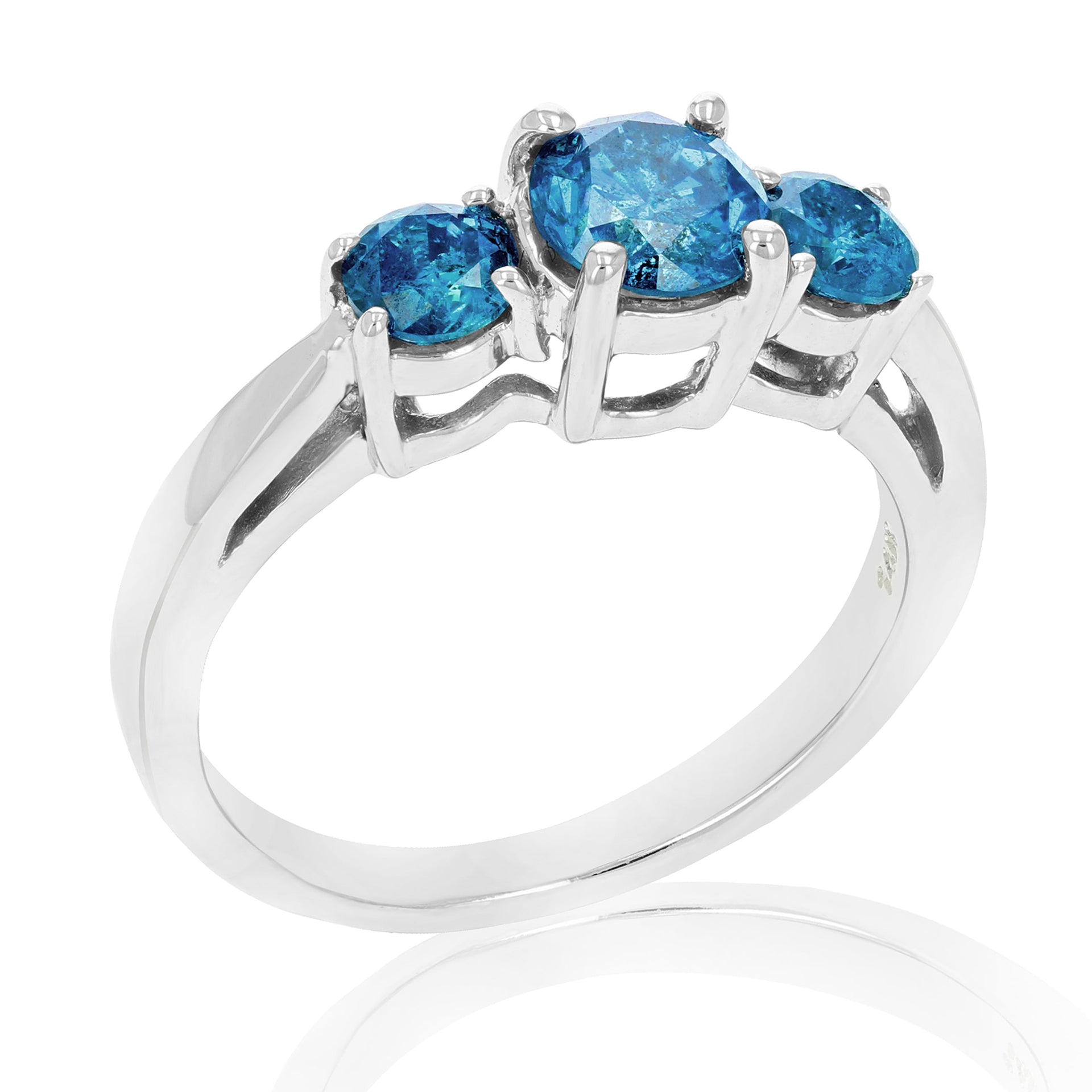 1.50 cttw 3 Stone Blue Diamond Engagement Ring in 14K White Gold Round