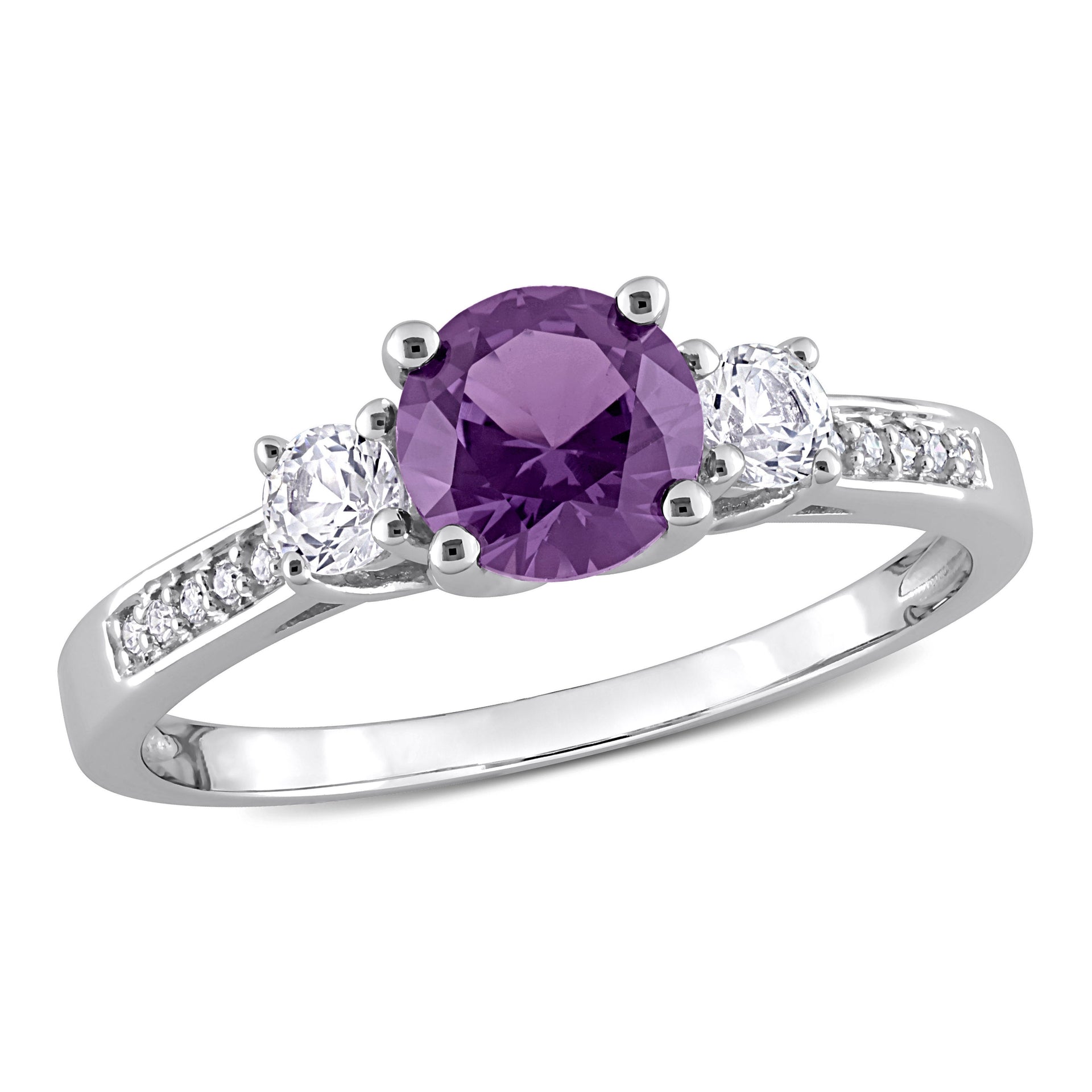 Mimi & Max 1 1/3ct TGW Simulated Alexandrite Created White Sapphire Diamond Ring 10k White Gold