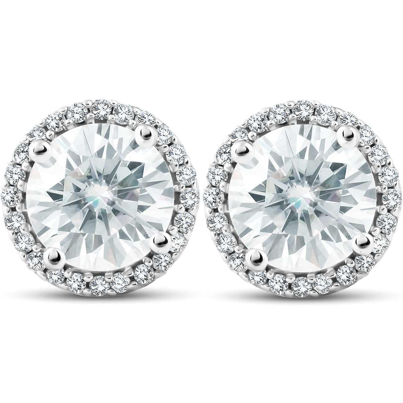 2 1/5 Ct Diamond Halo Moissanite Studs 10k White Gold