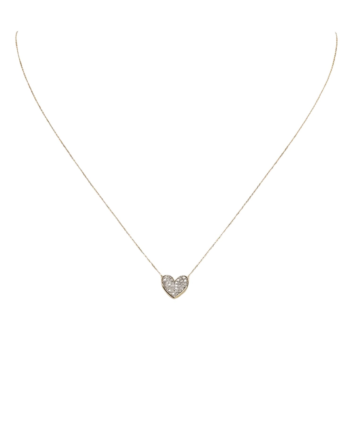 14K Yellow Gold Folded Heart Pendant Necklace with Diamonds, 14'
