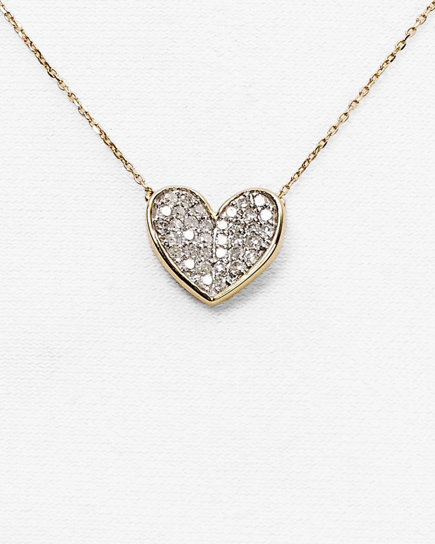 14K Yellow Gold Folded Heart Pendant Necklace with Diamonds, 14'
