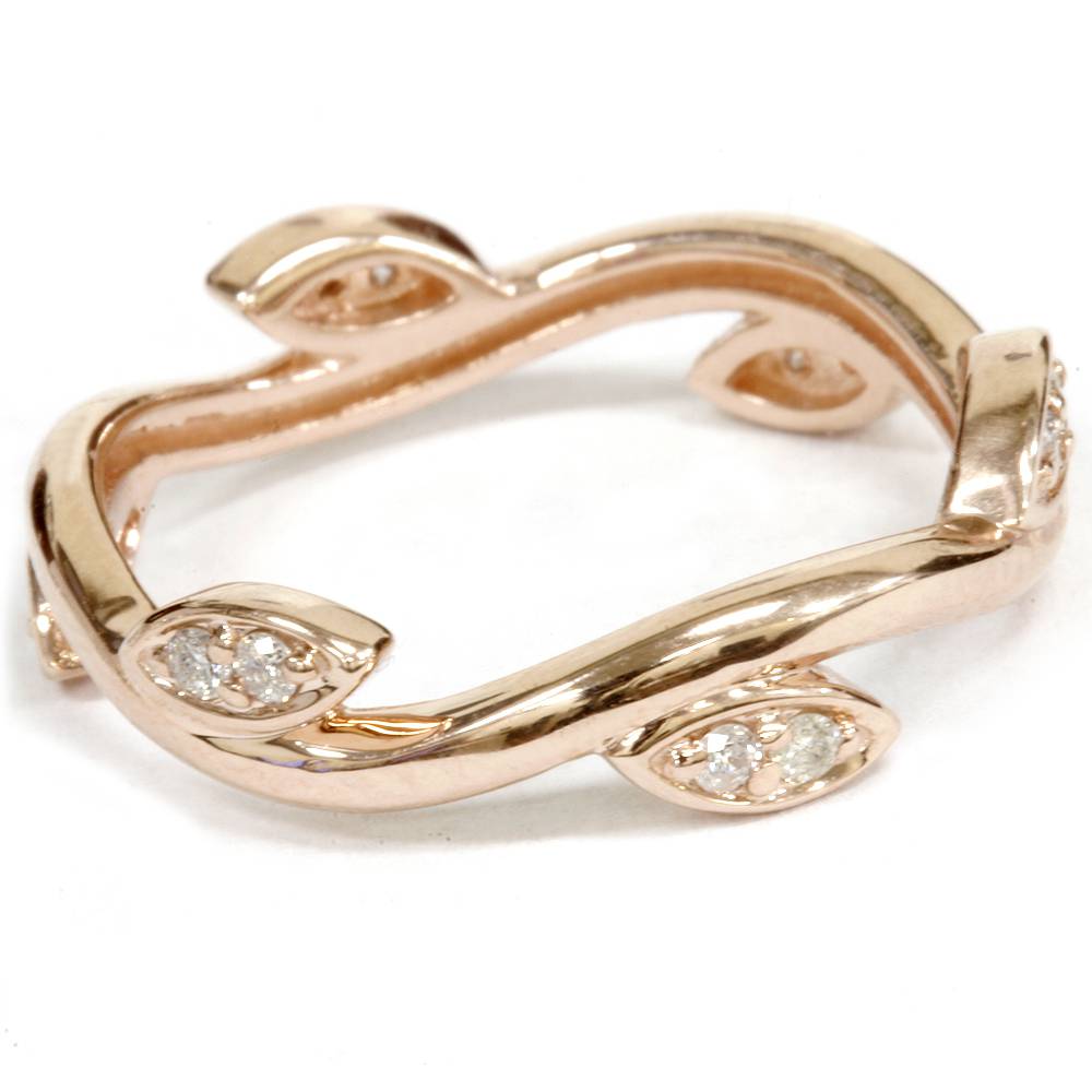 1/8 ct Diamond Vine Leaf Ring 14K Rose Gold