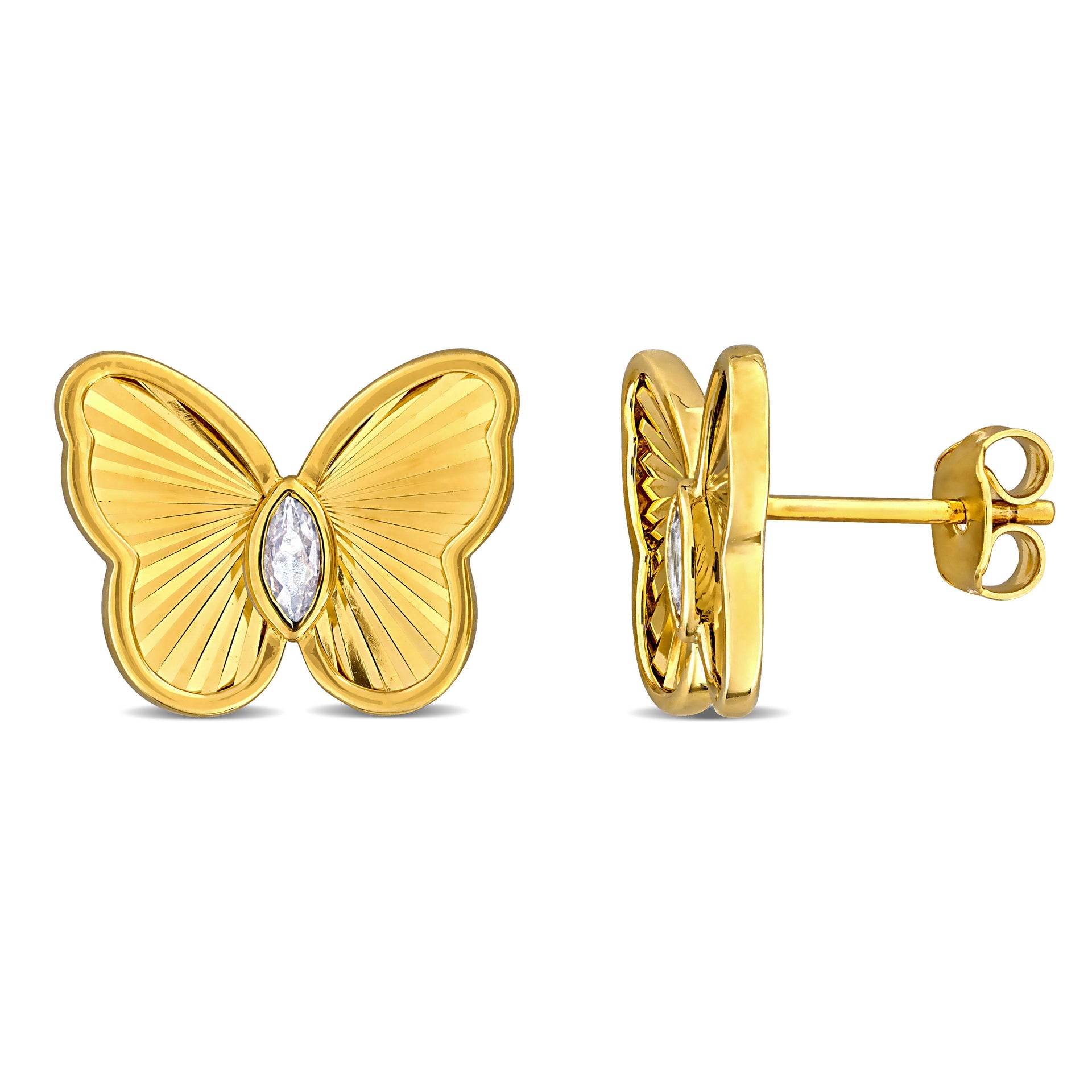 Mimi & Max 1/4ct TGW Marquise-Cut Created White Sapphire Butterfly Stud Earrings Yellow Silver