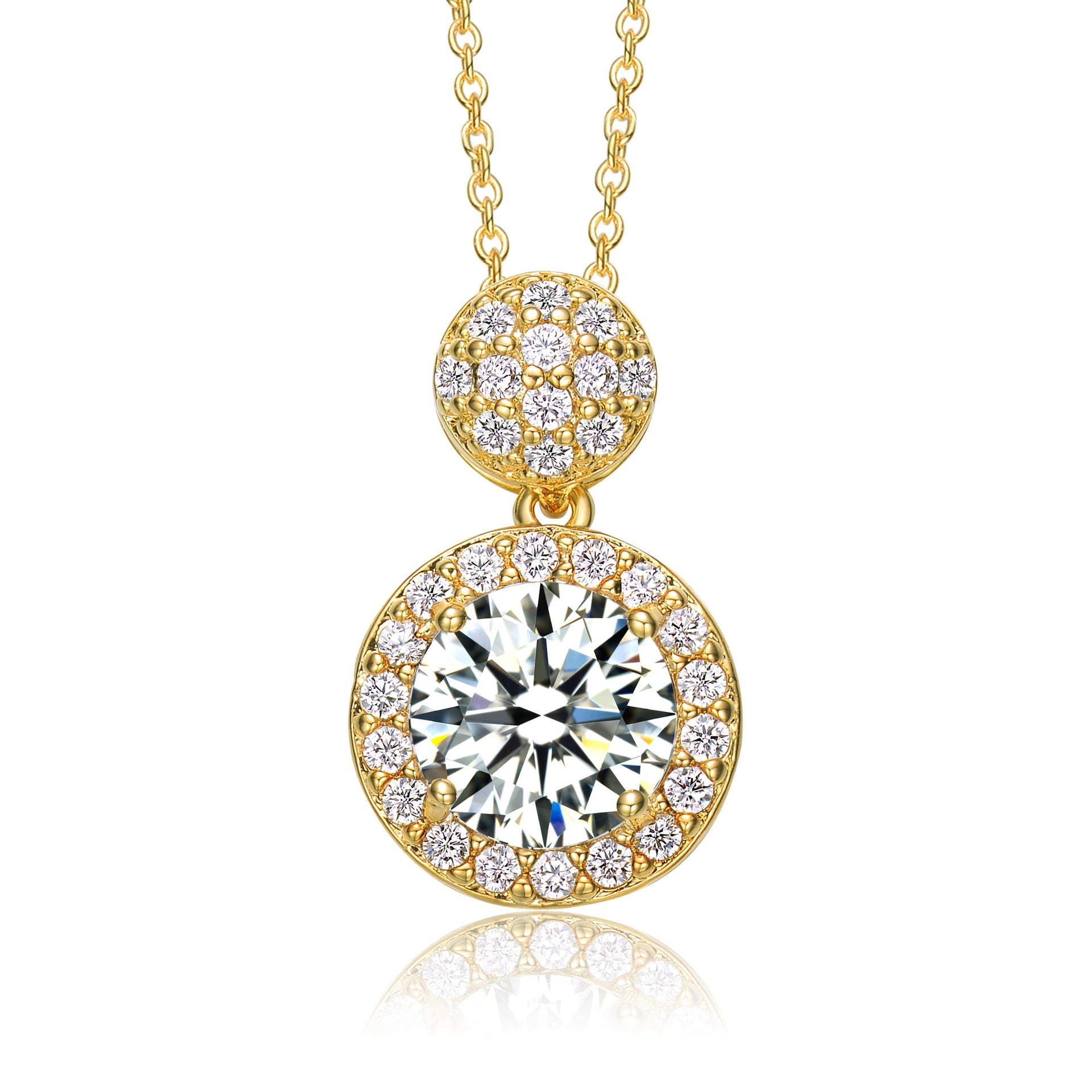 Sterling Silver Gold Plated Cubic Zirconia Halo Cluster Necklace