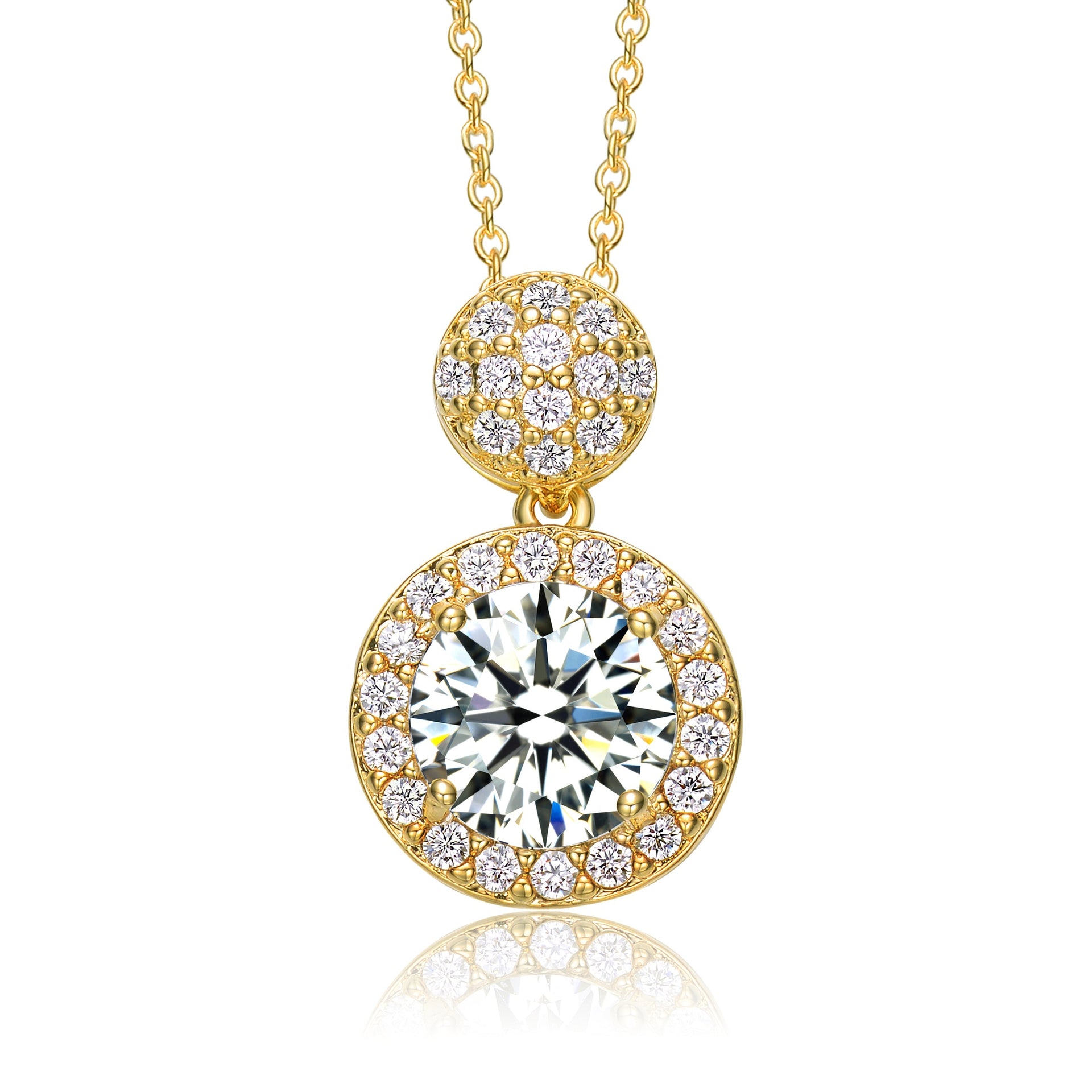 Sterling Silver Gold Plated Cubic Zirconia Halo Cluster Necklace