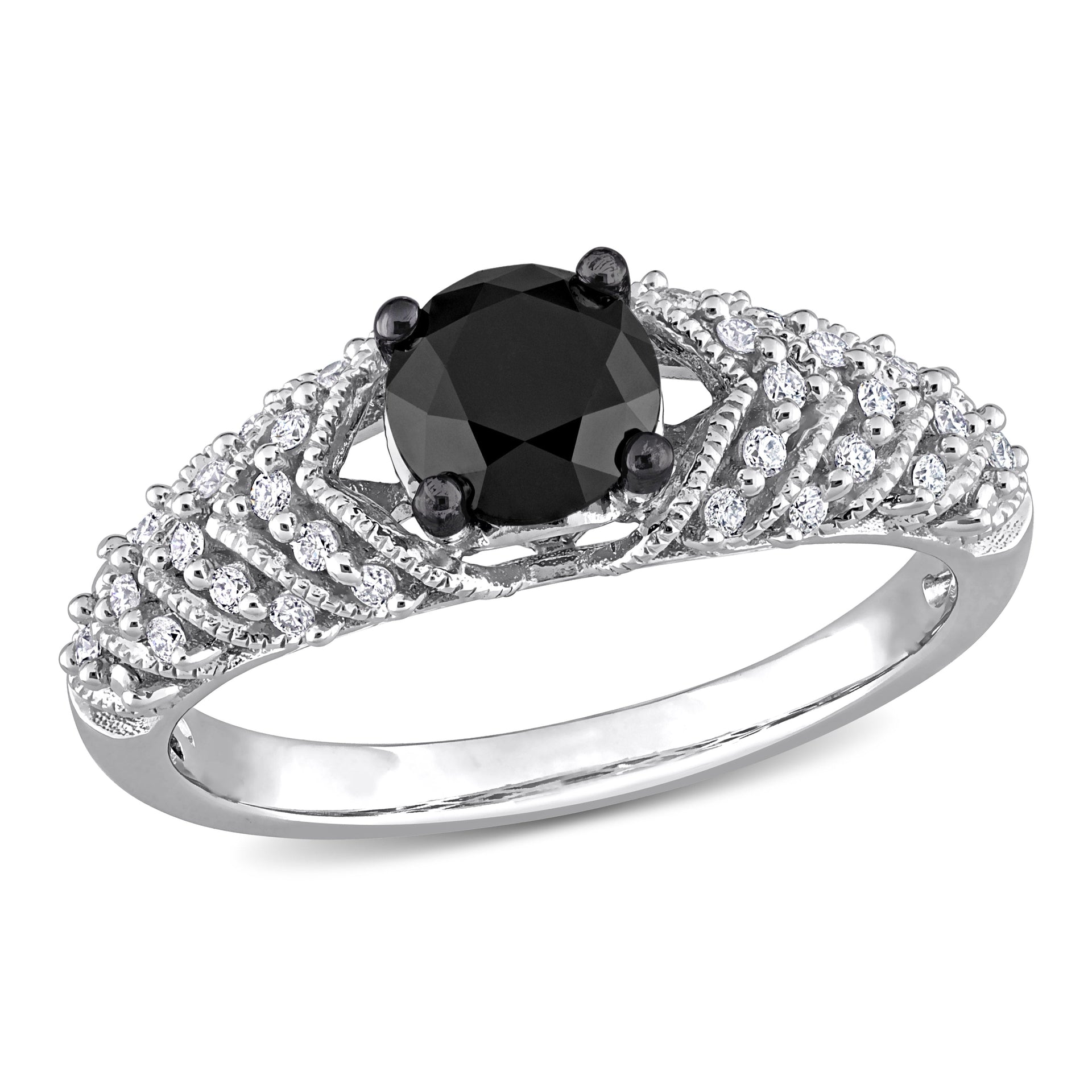 Mimi & Max 4/5ct TDW Black White Diamond Chevron Engagement Ring 14k White Gold