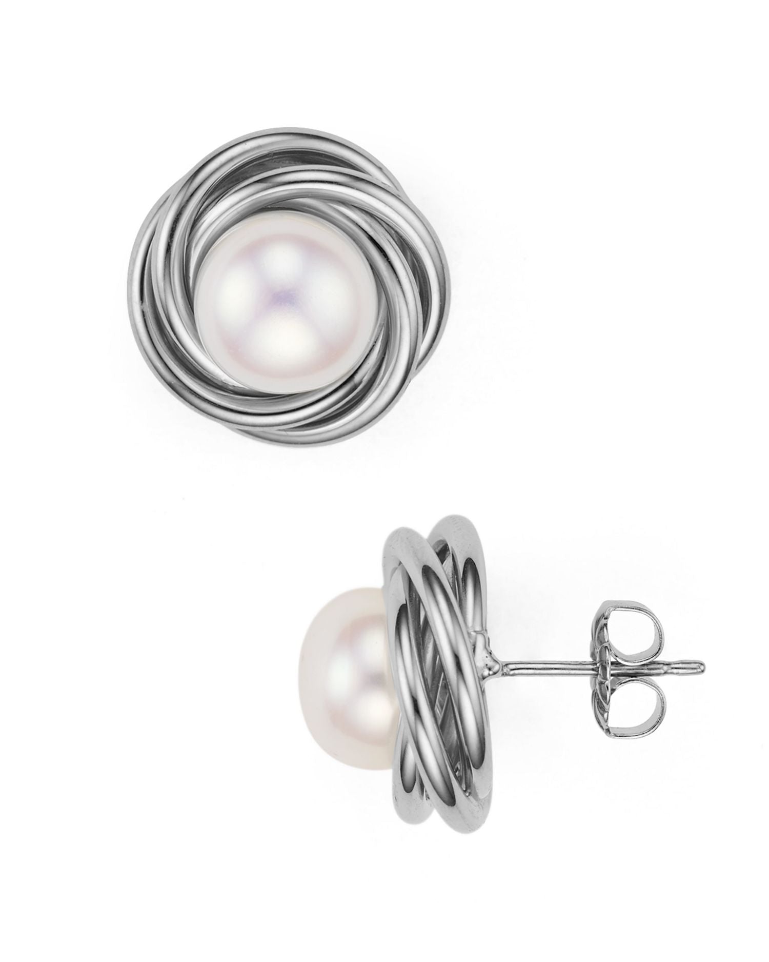 Sterling Silver and Cultured Freshwater Pearl Knot Stud Earrings - Exclusive