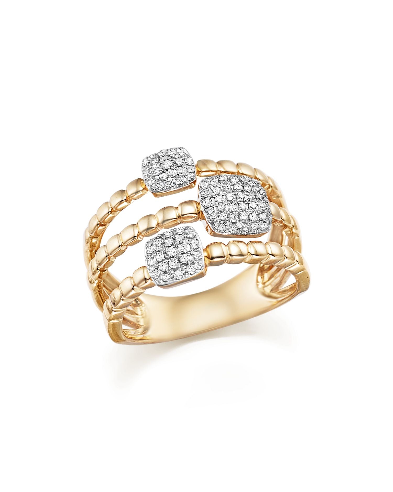 Diamond Pavé Triple Row Beaded Band in 14K Yellow Gold, 0.25 ct. t.w. - Exclusive