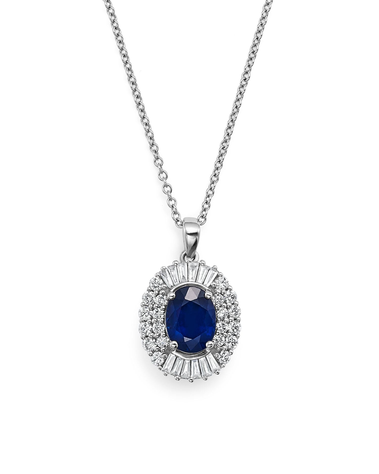 Blue Sapphire and Diamond Pendant Necklace in 14K White Gold, 18' - Exclusive