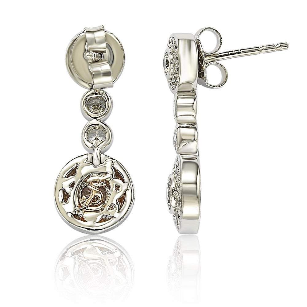 Suzy Levian Sterling Silver White Cubic Zirconia Circle Drop Earrings