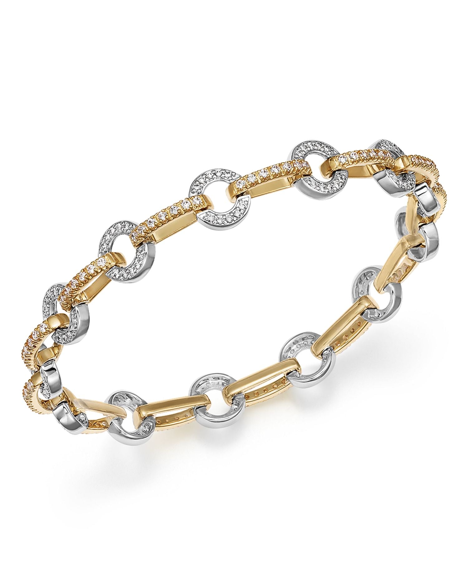 Diamond Circle Link Bracelet in 14K Yellow and White Gold, 1.35 ct. t.w. - Exclusive